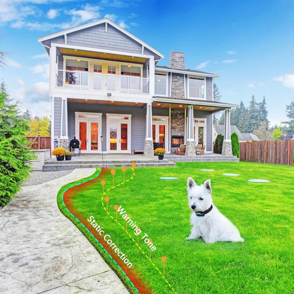 PcEoTllar Rechargeable Electric Dog Fence System - 656ft Wireless & Underground Boundary with Waterproof Collar Receiver | Safe Pet Containment for Backyard, Garden & Large Properties