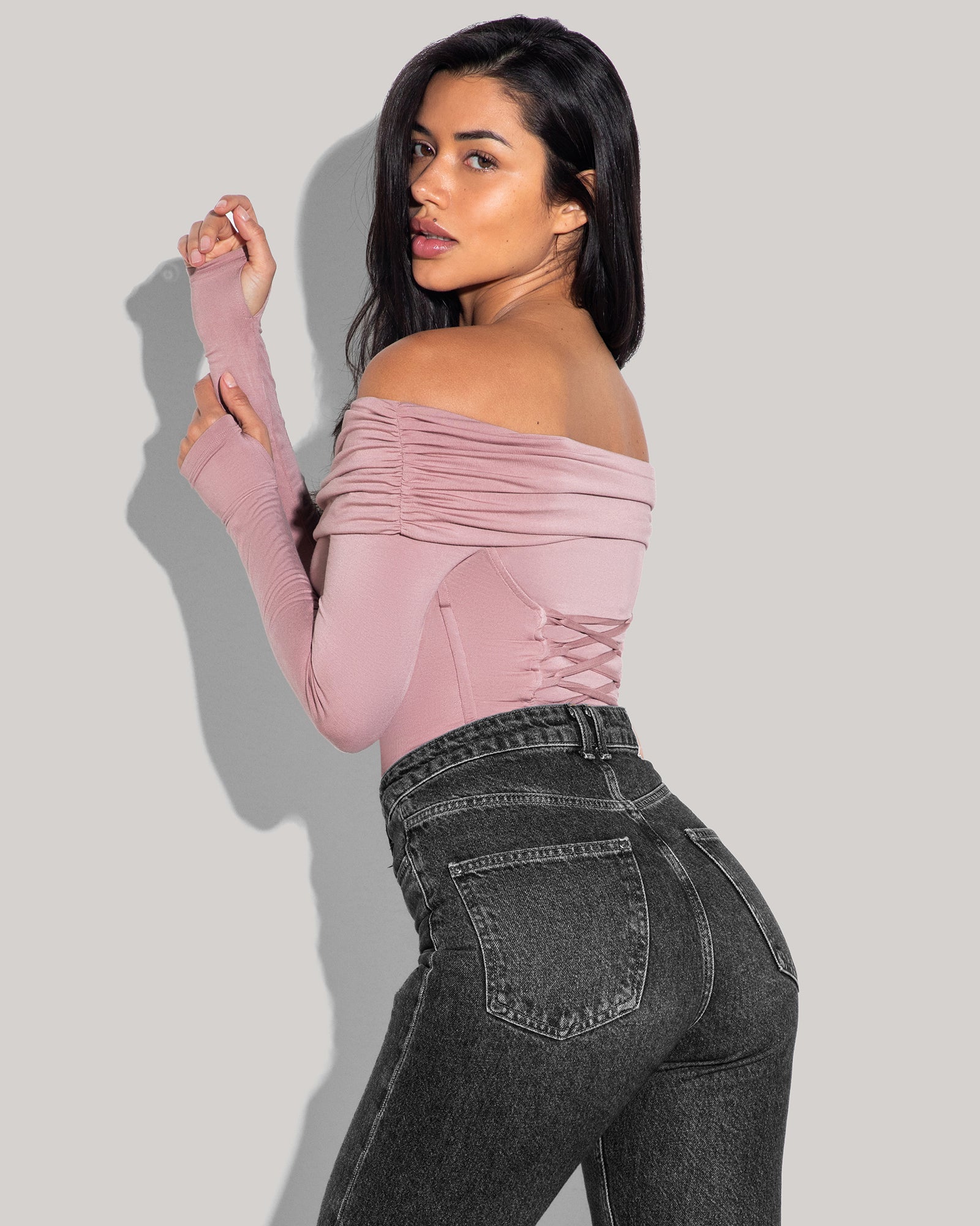 Shapey Off Shoulder Long Sleeve Top for Women - Dusty Rose Blouse | Elegant Loose Fit Tunic Shirt | Perfect for Date Night, Party & Casual Outfits