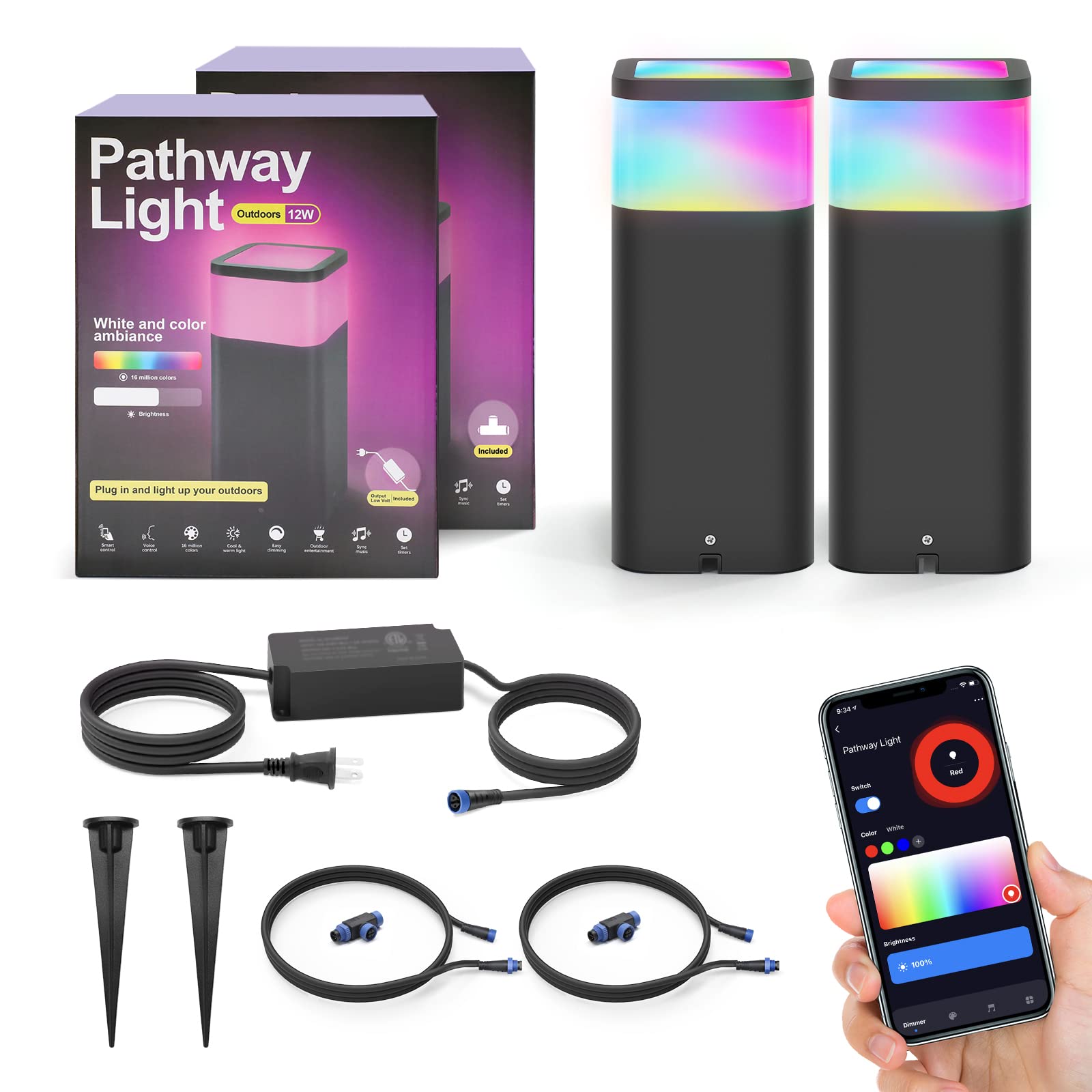 YARBO Smart Outdoor Pathway Lights Bundle - 1 Base Kit with 120W Power Supply & 1 Extension Kit - Solar Powered LED Landscape Lighting for Garden, Walkway, Driveway, Yard, and Patio Decor