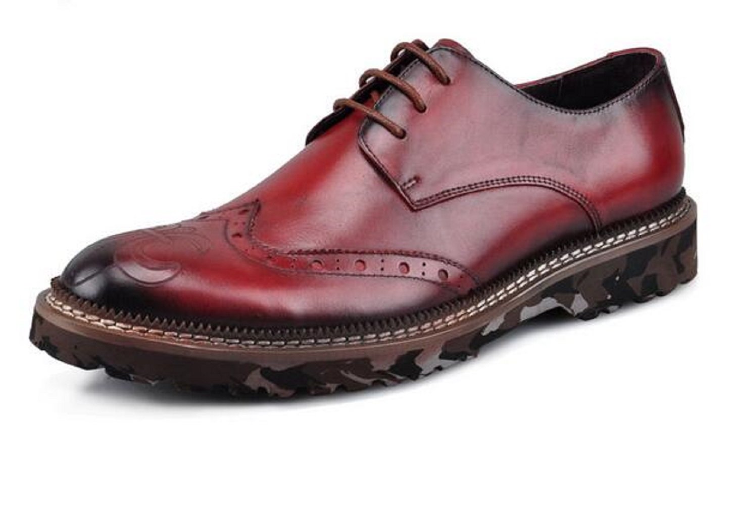 HAPPYSHOP(TM) Men's Genuine Oxford Leather Wingtip Boots - Military Camouflage Army Shoes for Men | Durable & Stylish Footwear for Outdoor, Work & Casual Wear