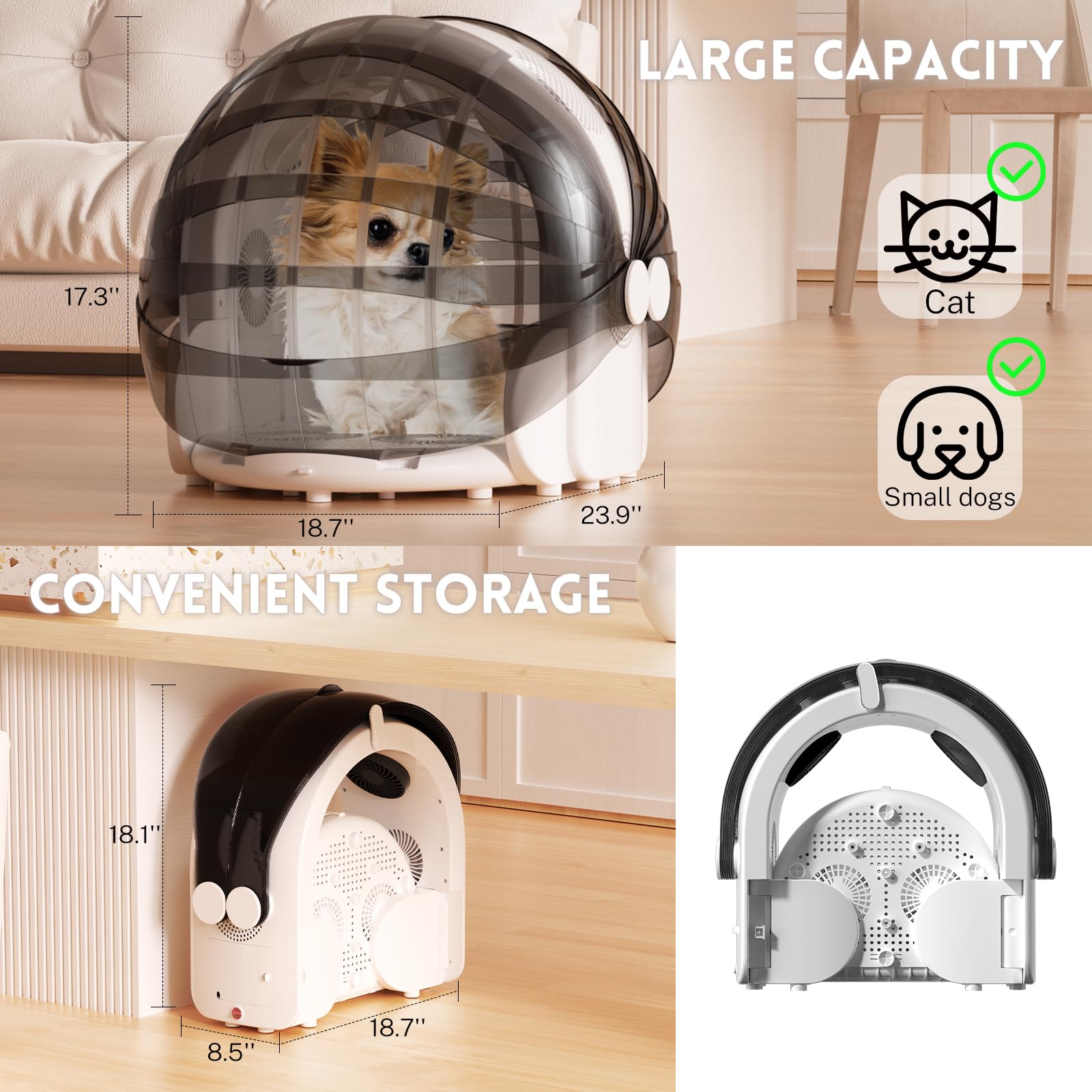 Foldable Automatic Pet Dryer Box for Cats & Small Dogs - Ultra Quiet Hair Dryer with 8 High-Speed Fans, 360° Drying, Temperature Control, 4-Speed Settings & Timer - Perfect for Grooming, Bathing & Quick Drying After Outdoor Adventures