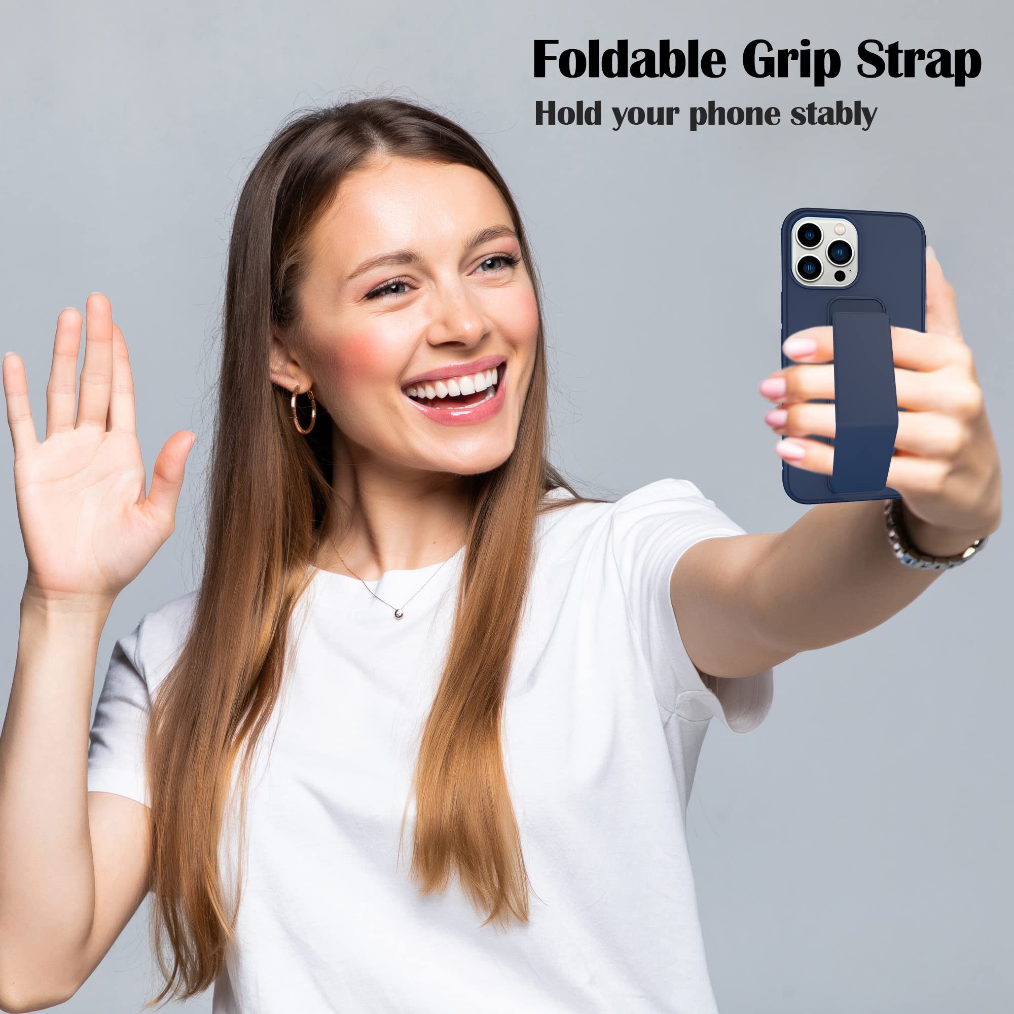Varikke Magnetic Stand Case for iPhone 13 Pro - Slim Silicone Phone Cover with Kickstand & Wrist Strap, Dark Blue | Perfect for Hands-Free Viewing, Gaming, and Video Calls