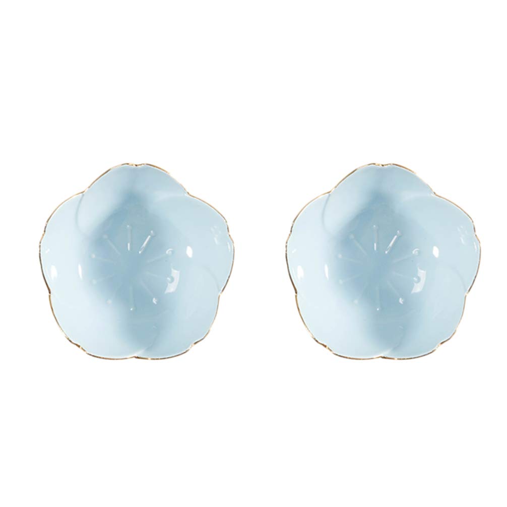 DOITOOL 2-Piece Ceramic Dip Bowls Set - Floral Sauce Dishes for Soy Sauce, Seasoning & Dipping - Perfect for Sushi, Snacks, Fruit, Appetizers & Desserts (Blue) - Ideal for Parties, Dining & Home Kitchen Use