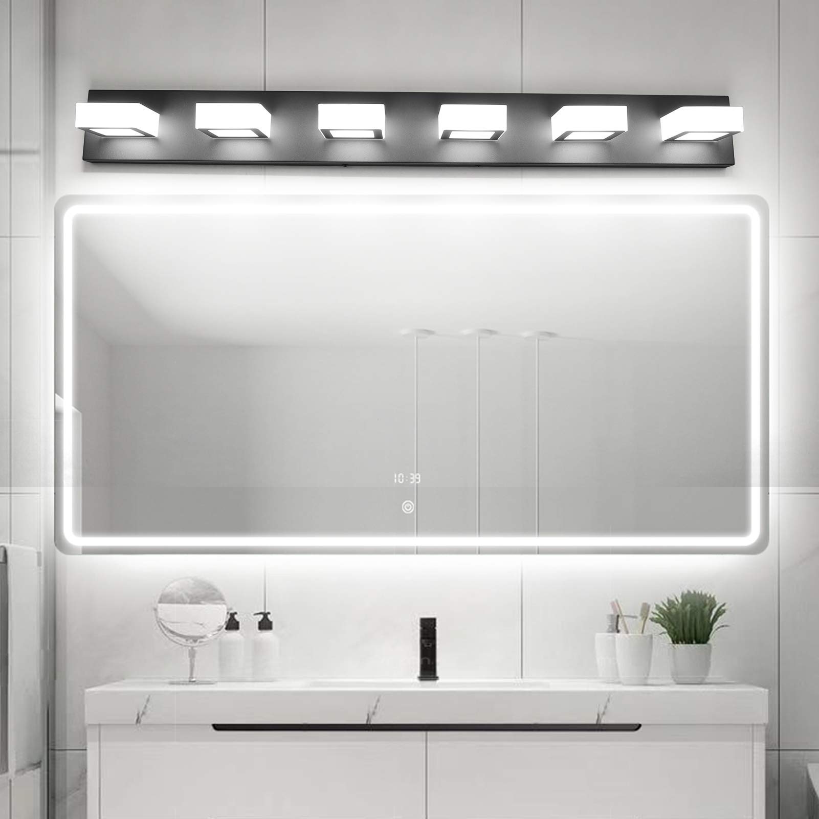 Ralbay Matte Black Vanity Lights - 12W LED Bathroom Light Fixture with Acrylic Shade, Modern Dimmable Vanity Mirror Lighting for Bathroom, Bedroom & Makeup Area