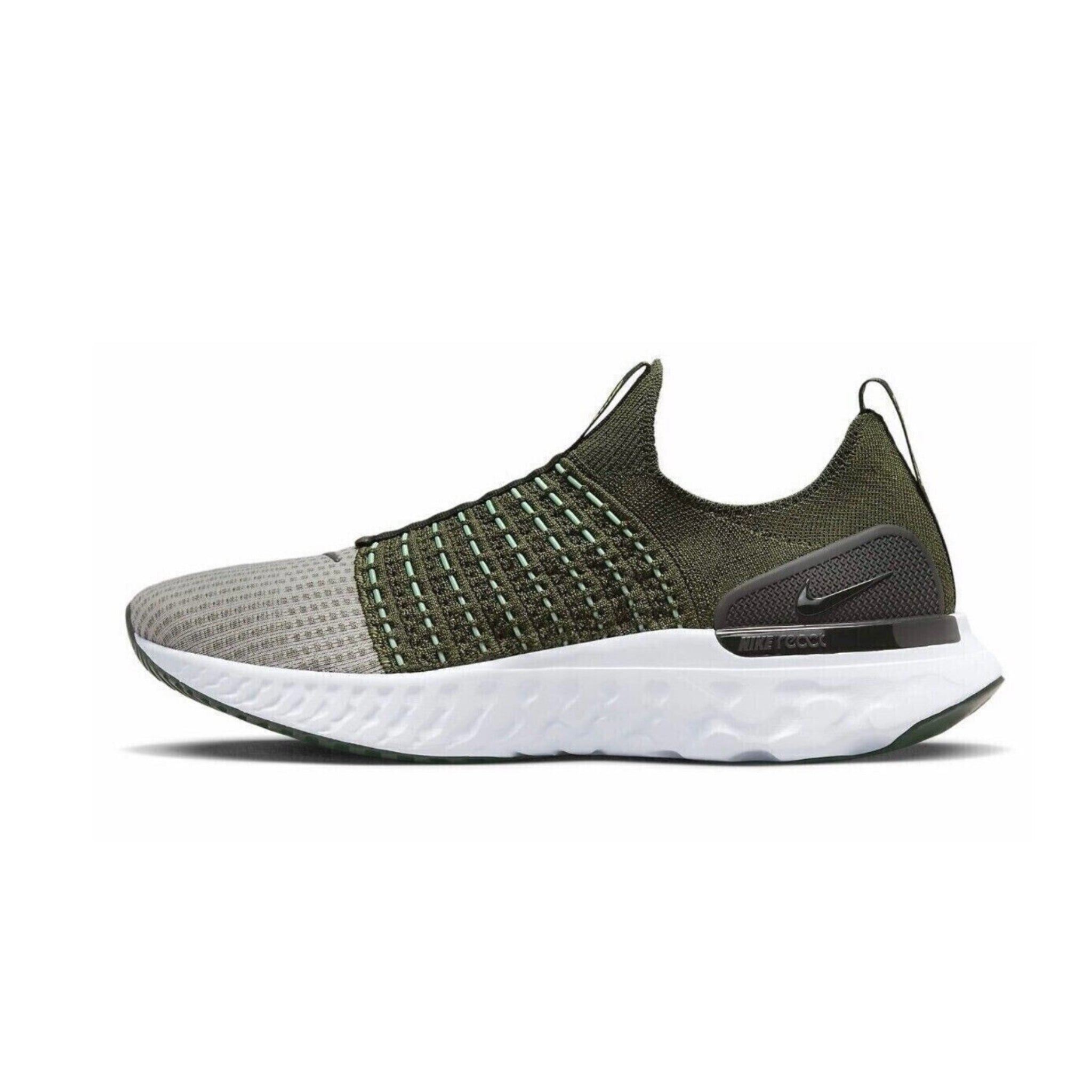 Nike React Phantom Run Flyknit 2 Running Shoes for Men - Rough Green/Sequoia/Enamel Green/Yellow Strike - Lightweight Cushioned Sneakers for Jogging, Training & Gym Workouts