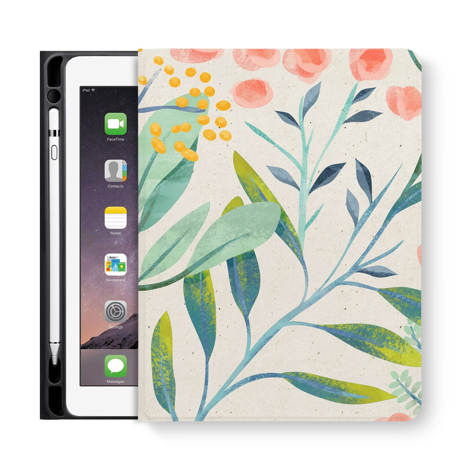 Premium Pink Floral iPad Folio Case - Slim Protective Cover with Auto Sleep/Wake for iPad Pro/Air/Mini - Perfect for Work, Travel & School