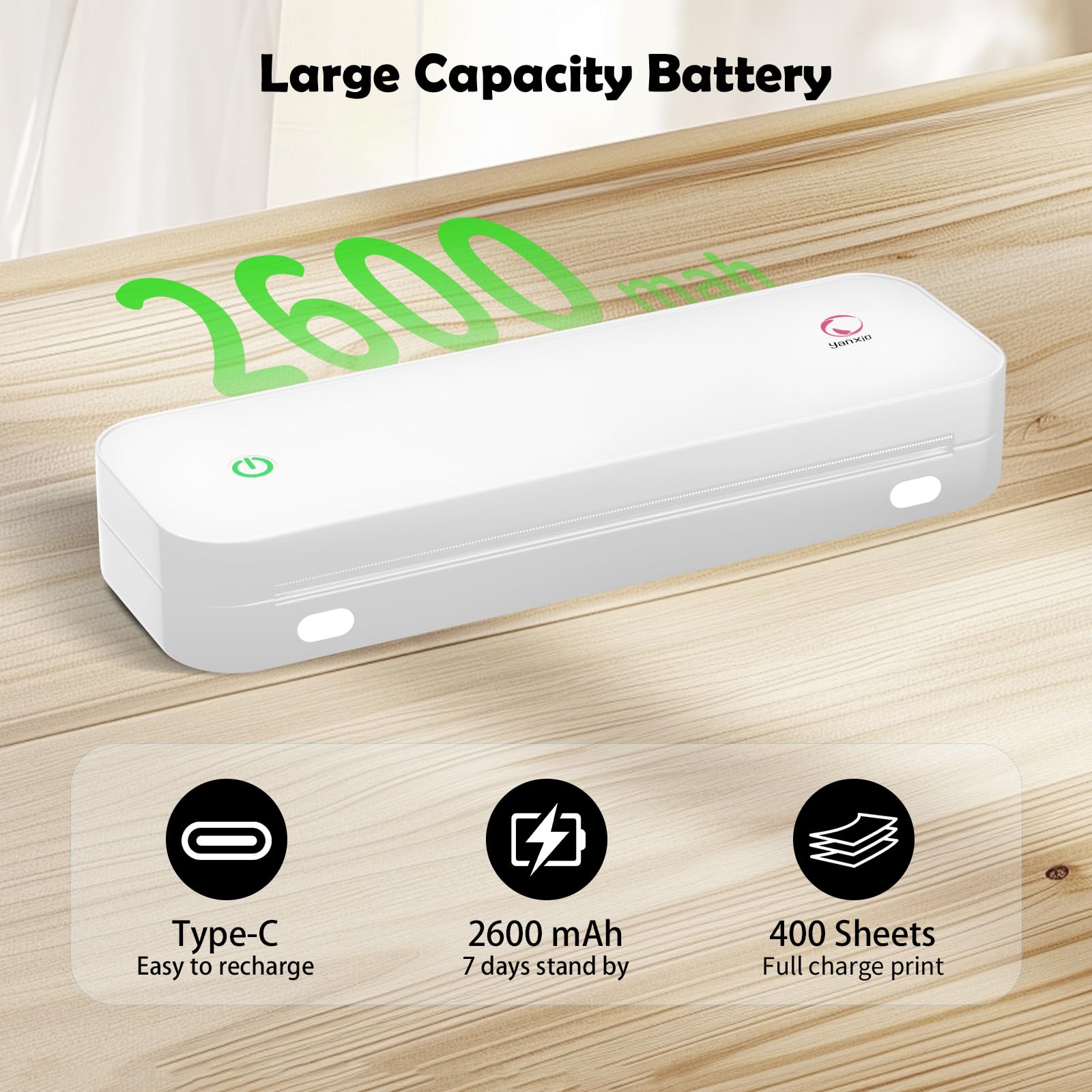Wireless Portable Printer for Travel & Office - Compact A4/A5/8.5x11 Thermal Printer for iOS, Android, Windows - Perfect for Home, School, Business Trips & On-the-Go Printing (White)