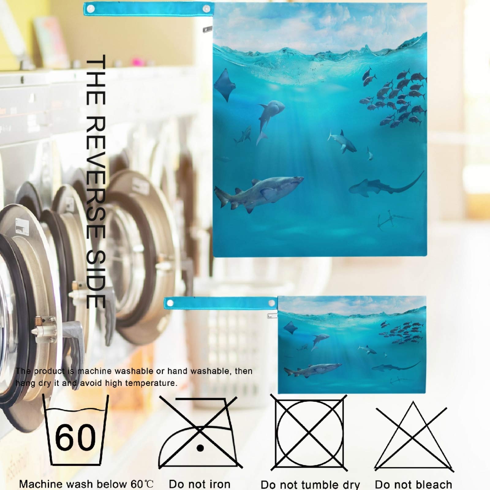 Visesunny Sea Shark 2-Pack Waterproof Wet Bags with Zipper Pockets - Reusable & Washable Storage for Swimsuits, Gym Clothes, Diapers & Toiletries - Perfect for Travel, Beach, Pool, Daycare & Stroller Organization
