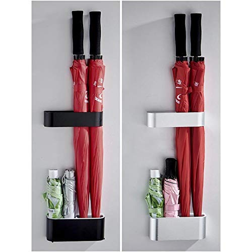 Modern Aluminum Wall Mount Umbrella Stand - 2-Tier Umbrella Holder for Long & Short Folding Umbrellas, Canes & Baby Toys - Durable Outdoor & Indoor Home Organization Solution for Porch, Patio, Entryway & Garage (Black)