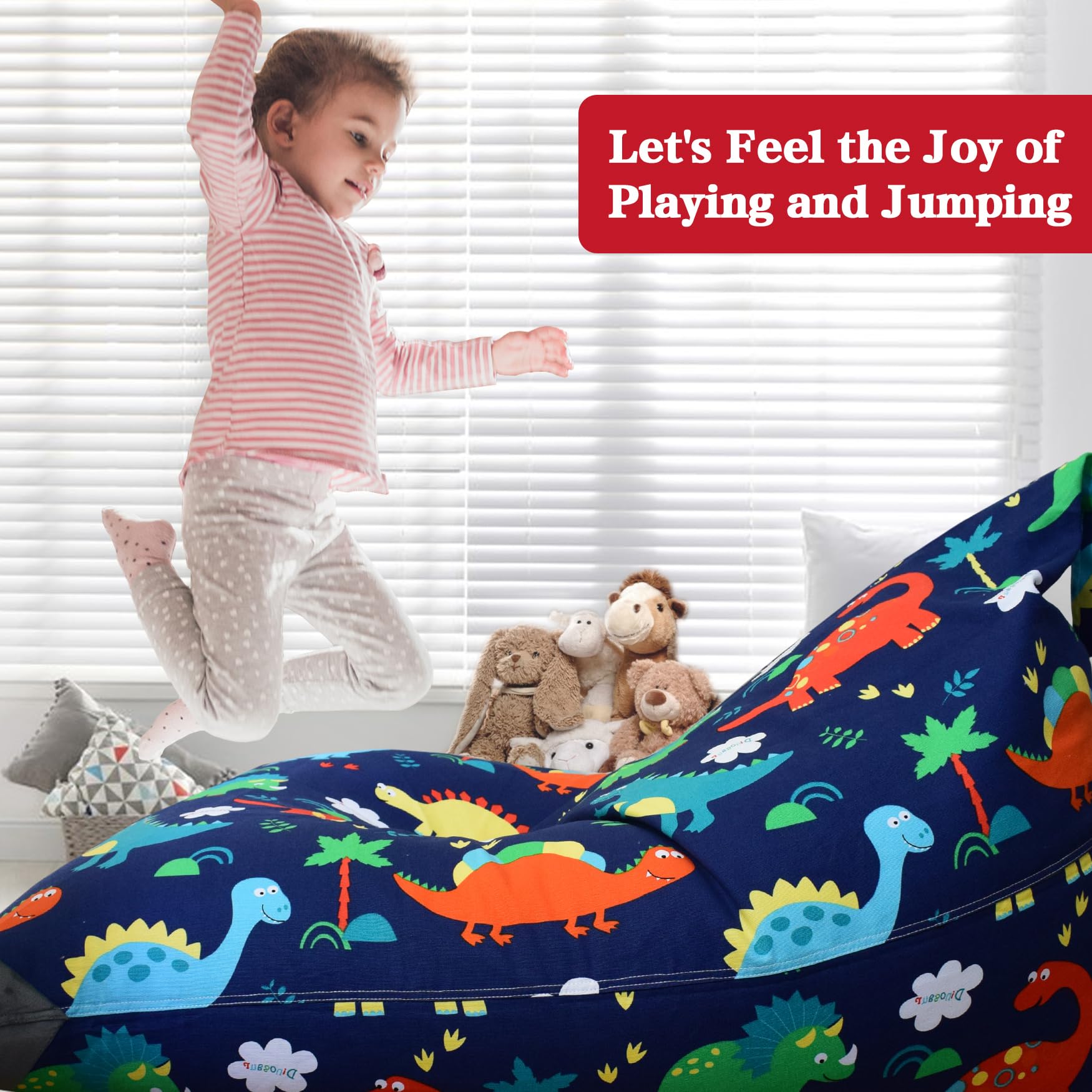 Jorbest Dinosaur Stuffed Animal Storage Bean Bag Chair Cover - 200L/52Gal Large Capacity for Kids & Adults | Perfect for Playrooms, Bedrooms & Dorm Organization
