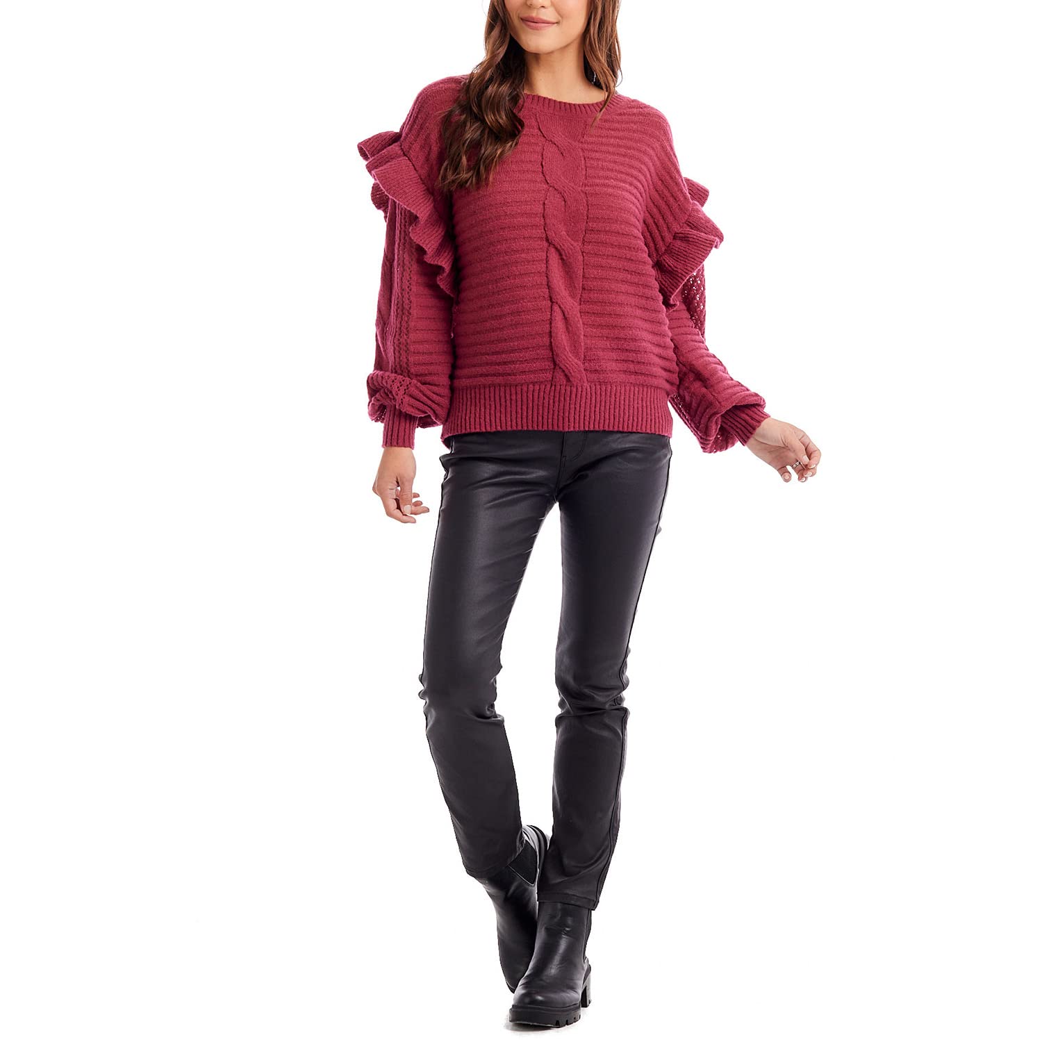 Mud Pie Women's Willow Ruffle Sweater - Soft Knit Pullover with Feminine Ruffles | Perfect for Fall & Winter Layering, Office Wear & Casual Outfits