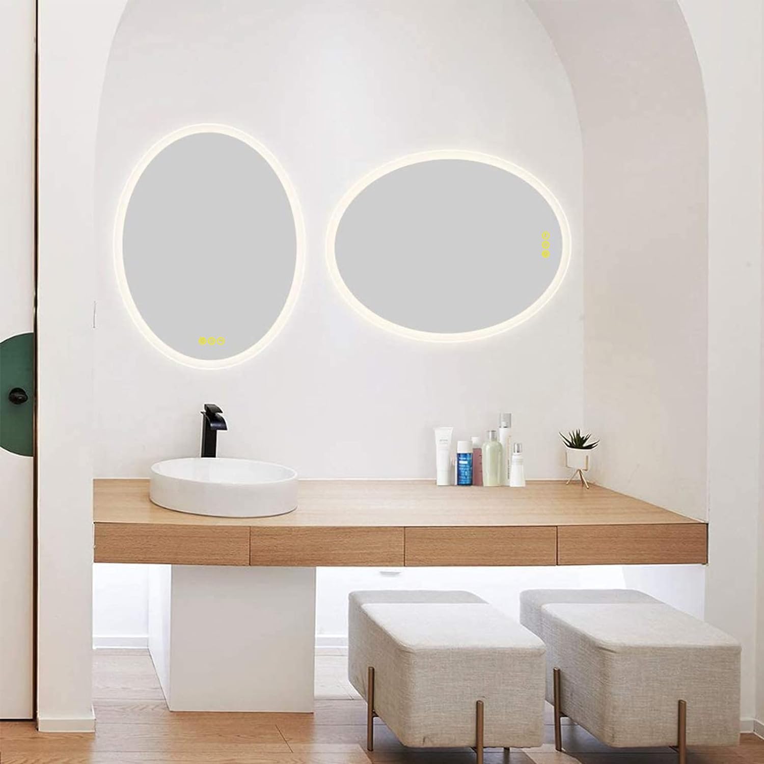 24x32 Inch Oval LED Vanity Mirror with Anti-Fog & Touch Switch - Dimmable 3-Color Lighting for Bathroom, Bedroom, Makeup & Dressing Room - Wall Mounted Bathroom Mirror with Lights
