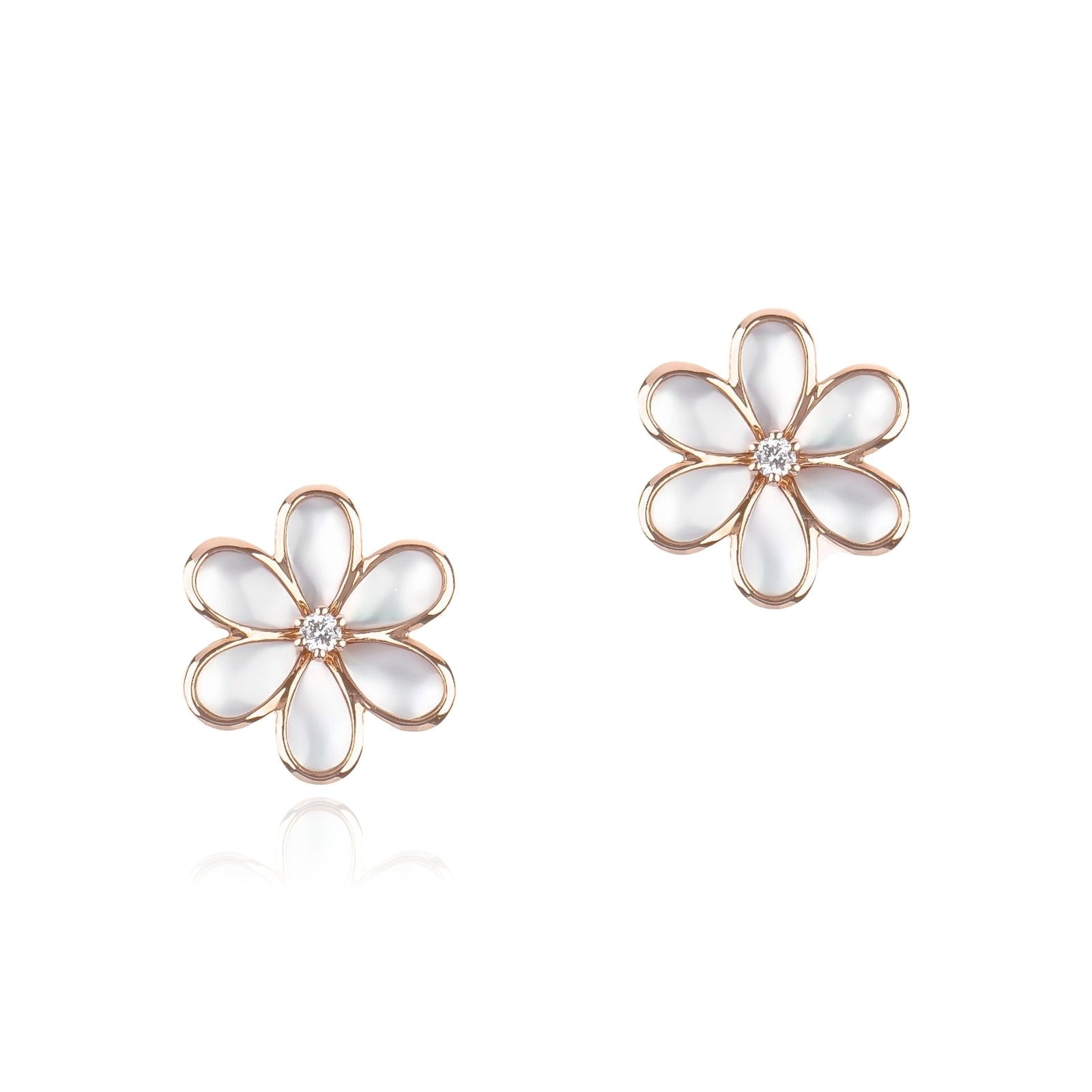 14k Rose Gold Mother of Pearl and Diamond Flower Stud Earrings | Elegant & Dainty Jewelry for Women | Perfect for Weddings, Parties & Everyday Wear