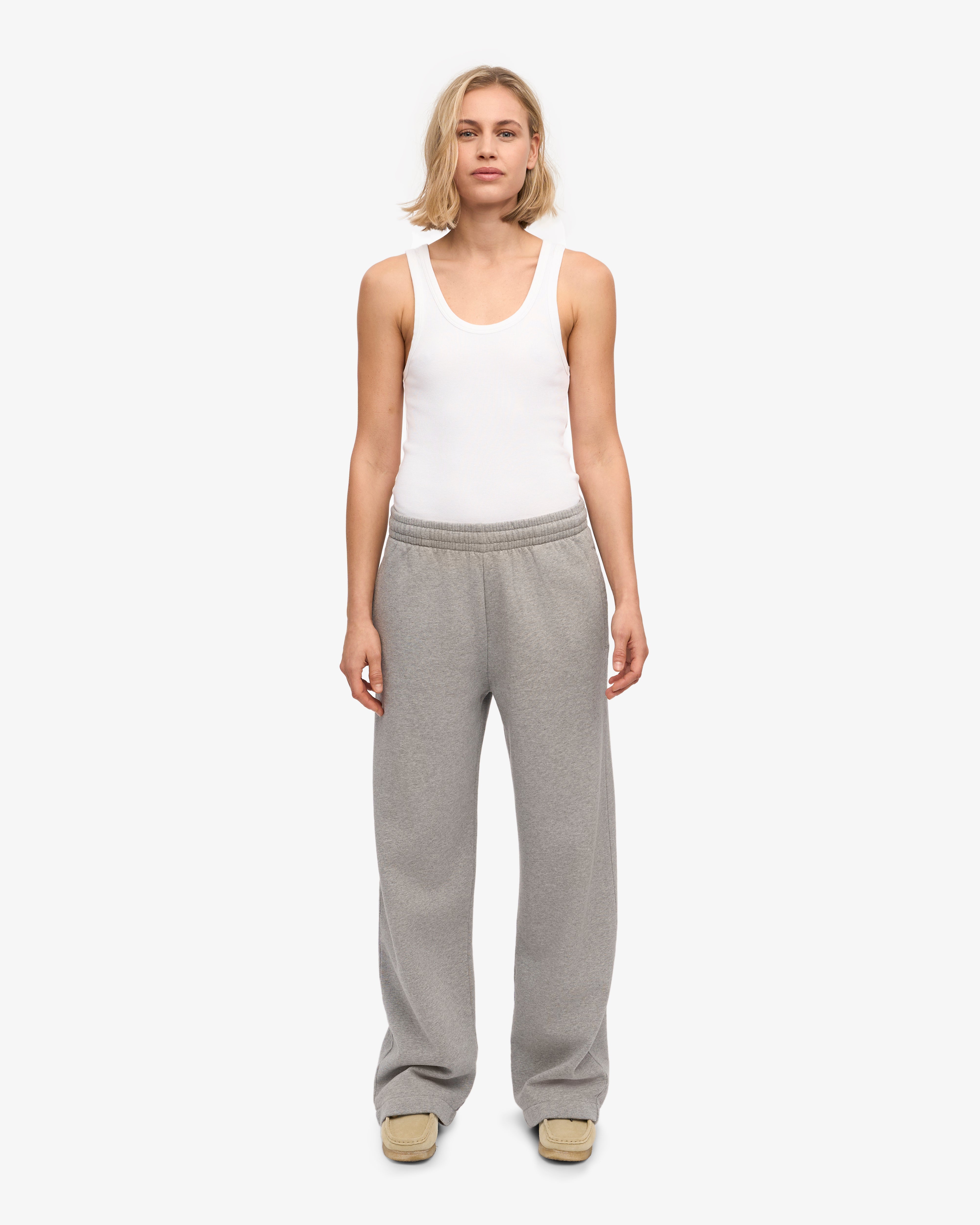 Organic Straight Leg Sweatpants for Women - Soft Heather Grey Cotton Joggers - Lounge, Yoga & Casual Wear