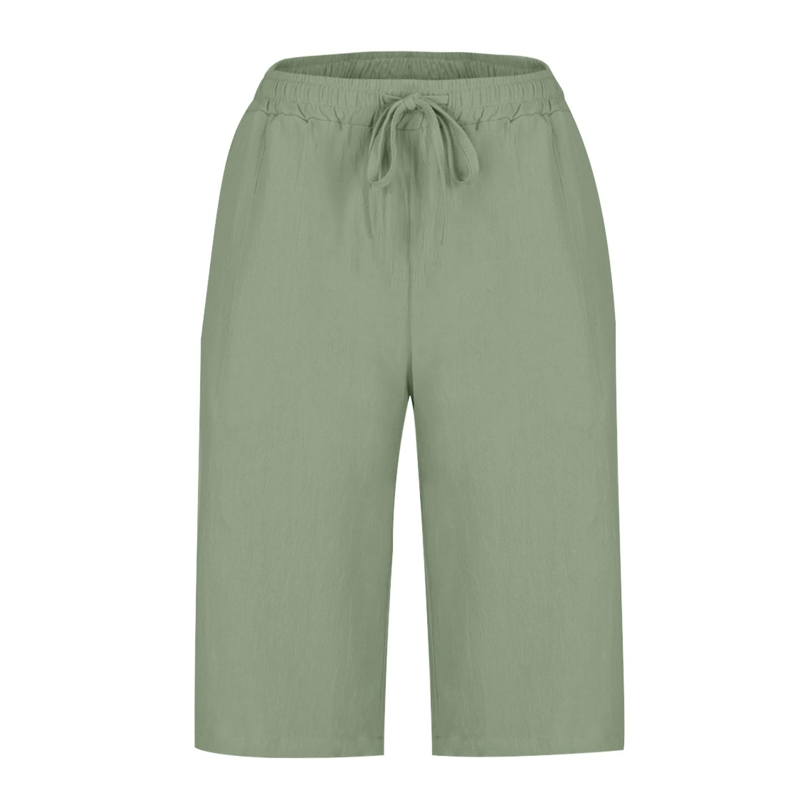 2024 Summer High Waisted Bermuda Shorts for Women - Cotton Linen Blend, Drawstring Waist, Knee Length Casual Workout Shorts for Yoga, Running, and Outdoor Activities