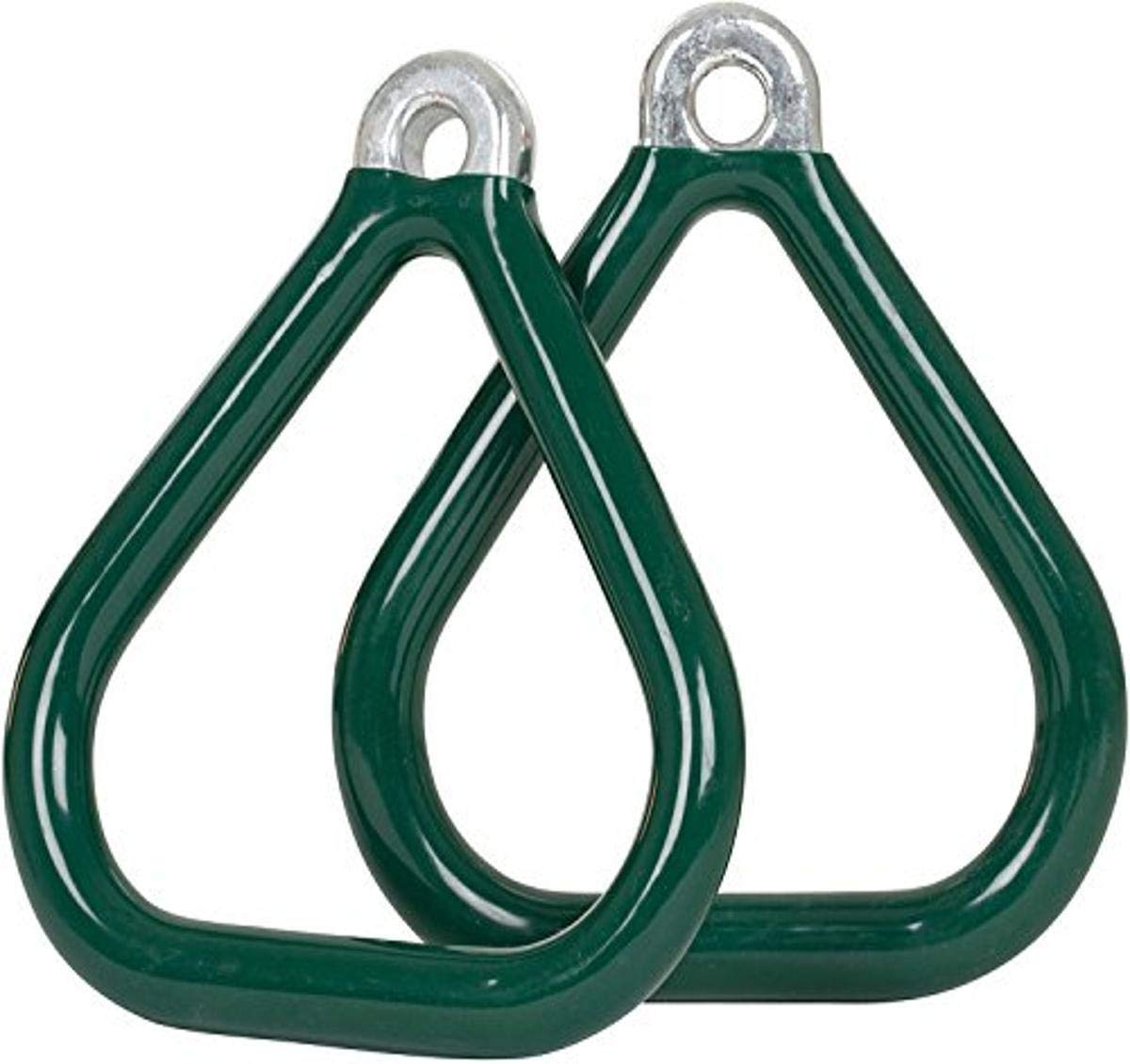 Commercial Grade Coated Triangle Trapeze Rings with SSS Logo - Heavy Duty Swing Set Accessories for Kids Playground, Outdoor Fitness & Gymnastics Training (Green)