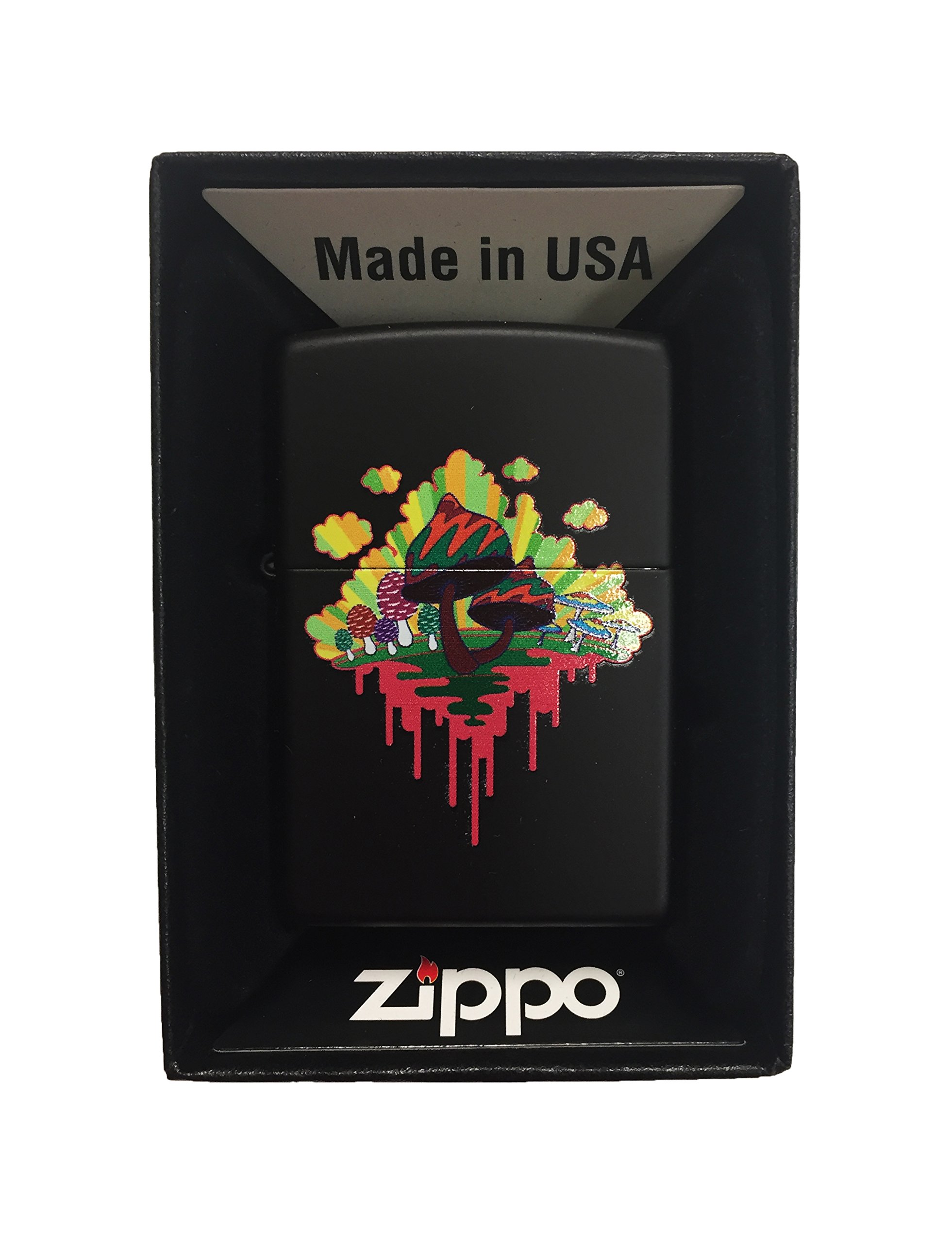 Zippo Custom Lighter - Drippy Mushroom Design - Black Matte Finish - Perfect for Camping, Outdoor Adventures & Collectors