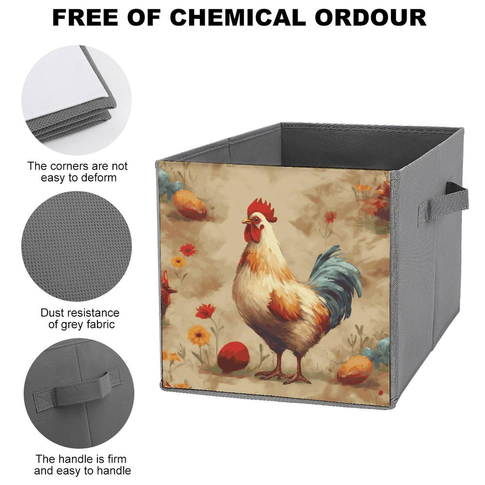 2-Pack Printed Chicken Art Storage Baskets & Bins - Decorative Home Organization Containers for Bedroom, Bathroom, and Closet Storage
