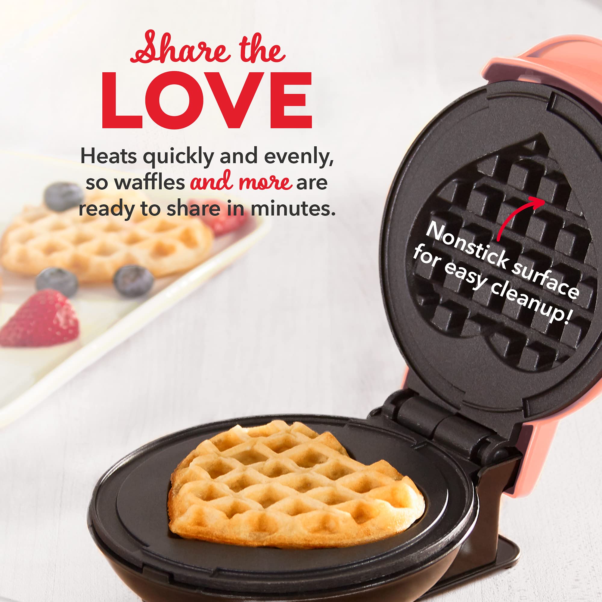 DASH Mini Waffle Maker 3-Pack Gift Set - Mini Round Waffle Iron, Heart Waffle Maker & Mini Griddle for Pancakes - Perfect for Breakfast, Desserts & Kids Snacks - Compact Kitchen Appliances for Small Spaces