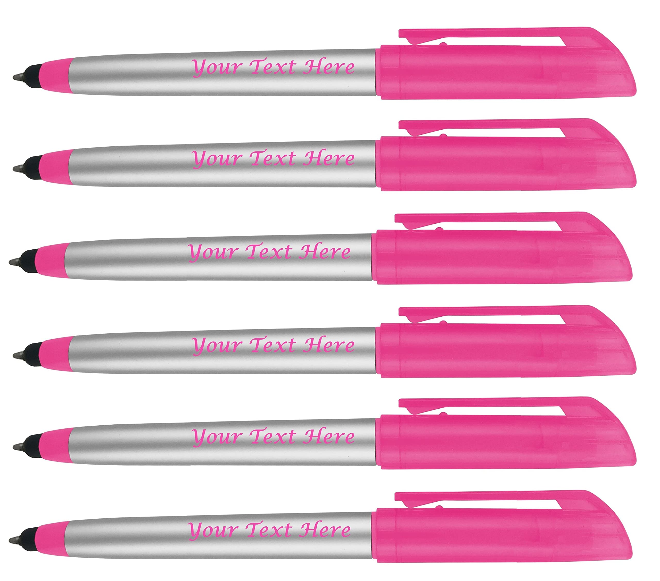 250 Pack Bulk Personalized Pens with Highlighter & Stylus - 3-in-1 Combo (Ballpoint Pen, Highlighter, Stylus) - Custom Business Name, Logo or Gift Message - Pink - Perfect for Office, School, Promotions & Corporate Gifts