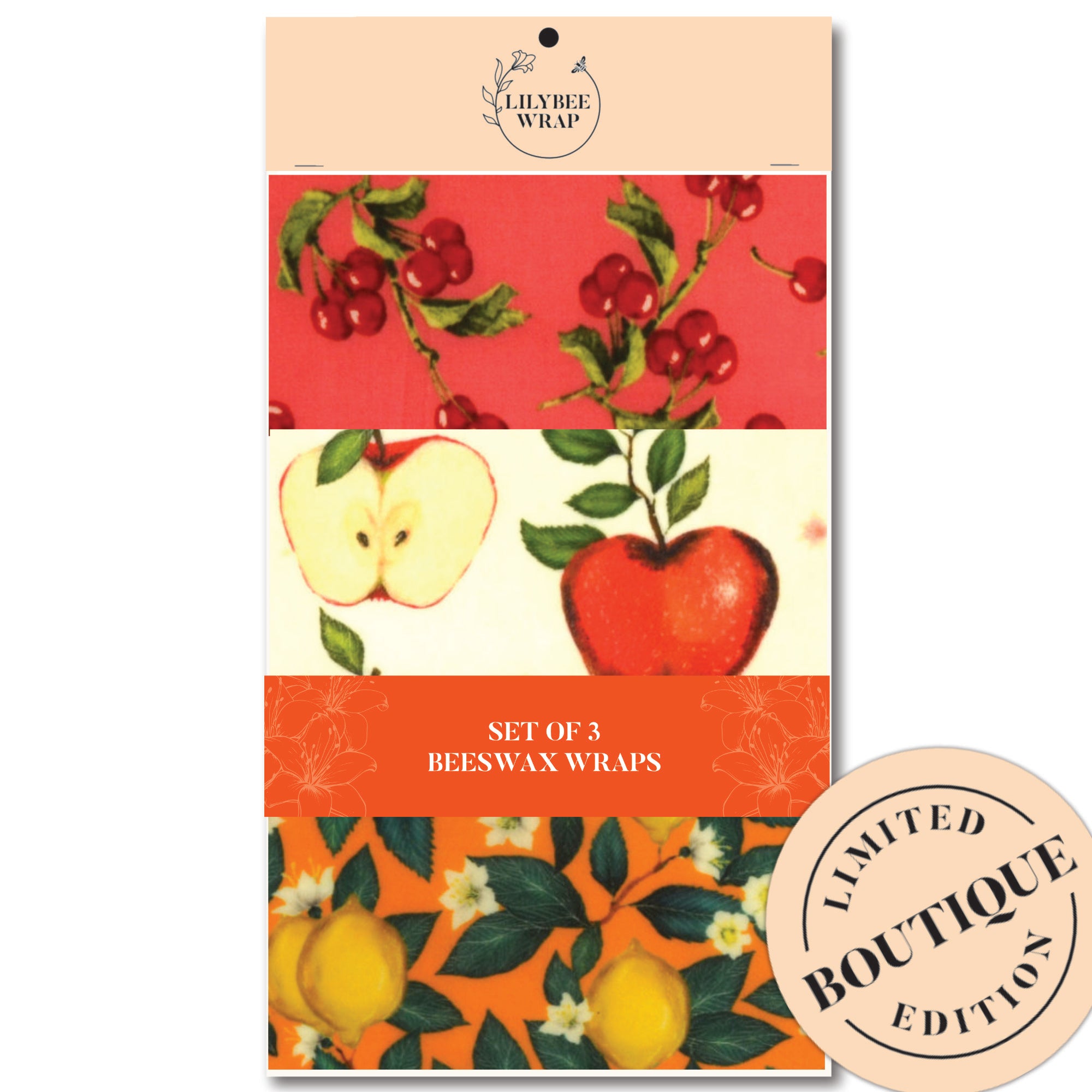 Eco-Friendly Beeswax Food Wraps Set of 3 - Reusable Organic Cotton Wax Wraps for Fresh Food Storage, Sandwich Wrapping & Leftovers Preservation - Sustainable Kitchen Essentials for Fruits, Cheese & Bread