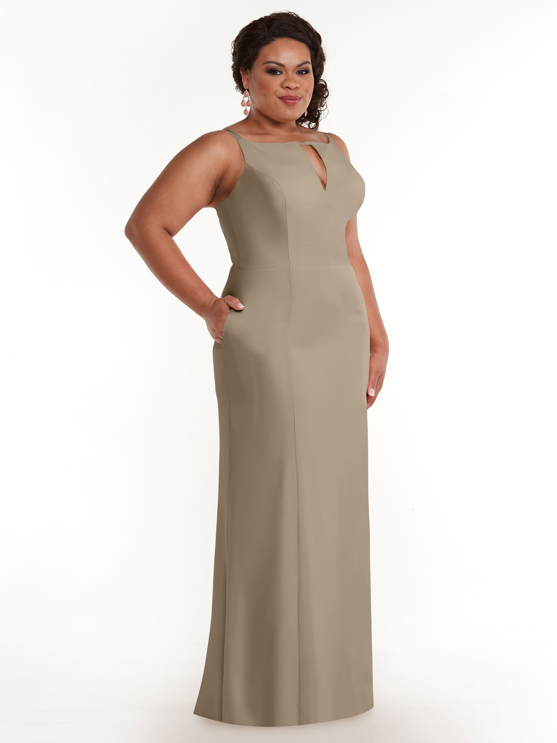 Elegant 83030 Sheath Stretch Chiffon Bridesmaid Dress with Bateau Neckline & Thigh Slit - Perfect for Weddings, Formal Events & Evening Parties