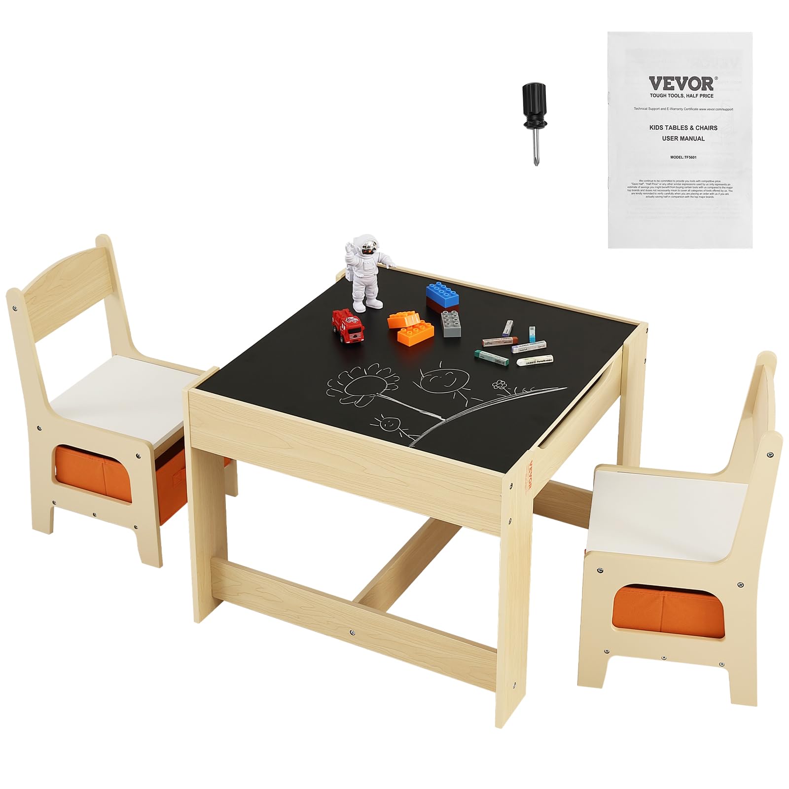 VEVOR Kids Table and Chairs Set - Adjustable Toddler Activity Play Table with Storage, Multifunctional Children's Furniture for Drawing, Learning & Playtime - Perfect for Home, Preschool & Daycare Use