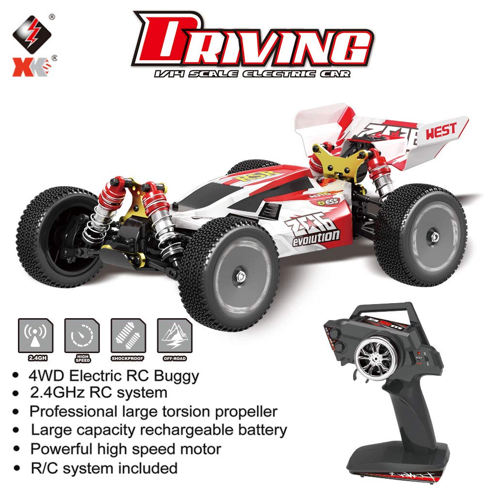 GoolRC WLtoys 144001 1:14 Scale 4WD RC Car - 60km/h High Speed Remote Control Off-Road Buggy with 2.4GHz Radio, RTR Aluminum Alloy Chassis & 550 Motor - Perfect for Adults Racing, Backyard Bashing & Off-Road Adventures (Red)