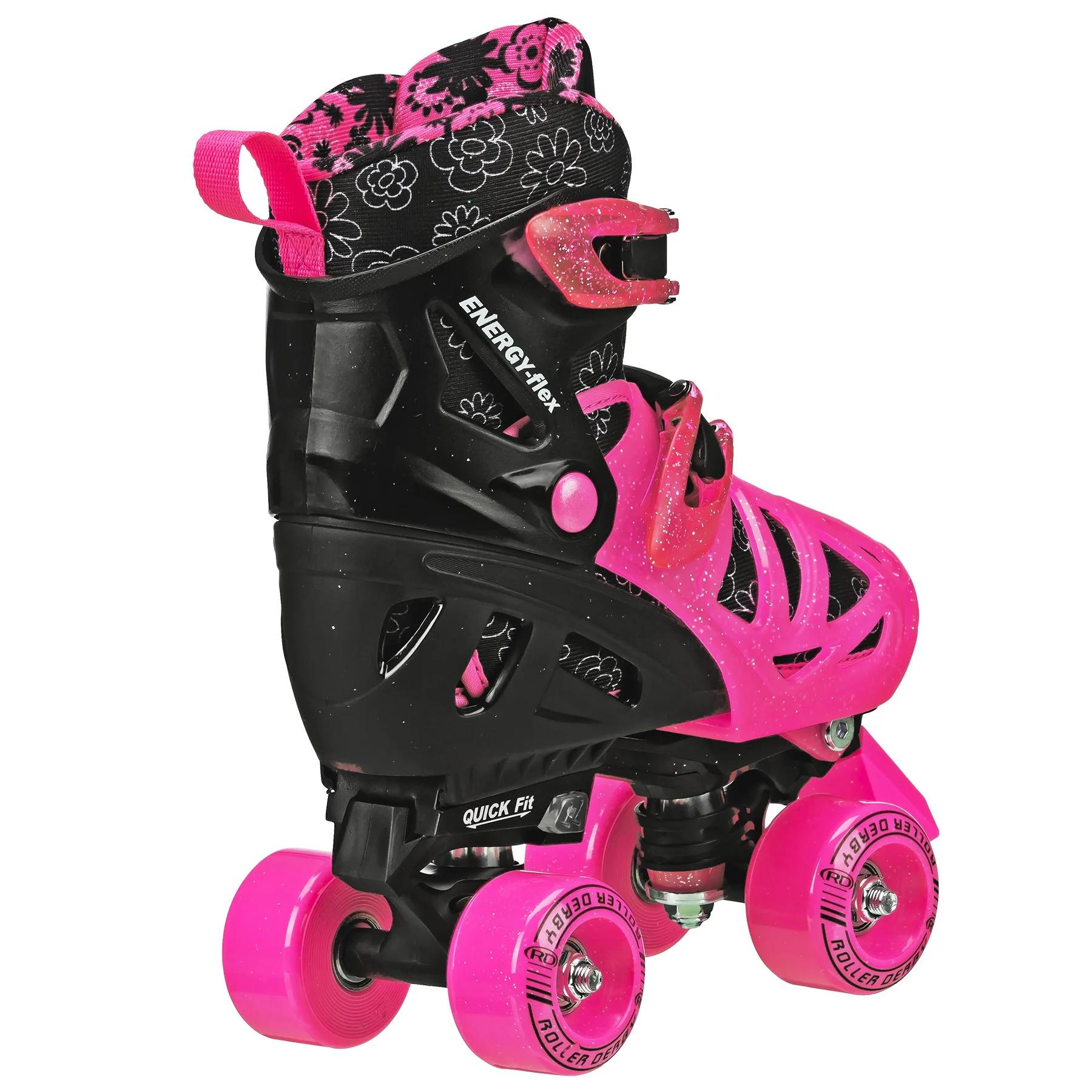 Trac Star Adjustable Roller Skates for Girls - Youth Quad Skates with Light-Up Wheels for Indoor & Outdoor Fun - Perfect for Birthday Gifts, Roller Rinks & Park Adventures