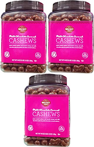 Wellsley Farms Milk Chocolate Covered Cashews, 44 Oz (4-Pack) - Bulk Snacks for Parties, Gifts & Office Treats | Rich Chocolate & Crunchy Cashews