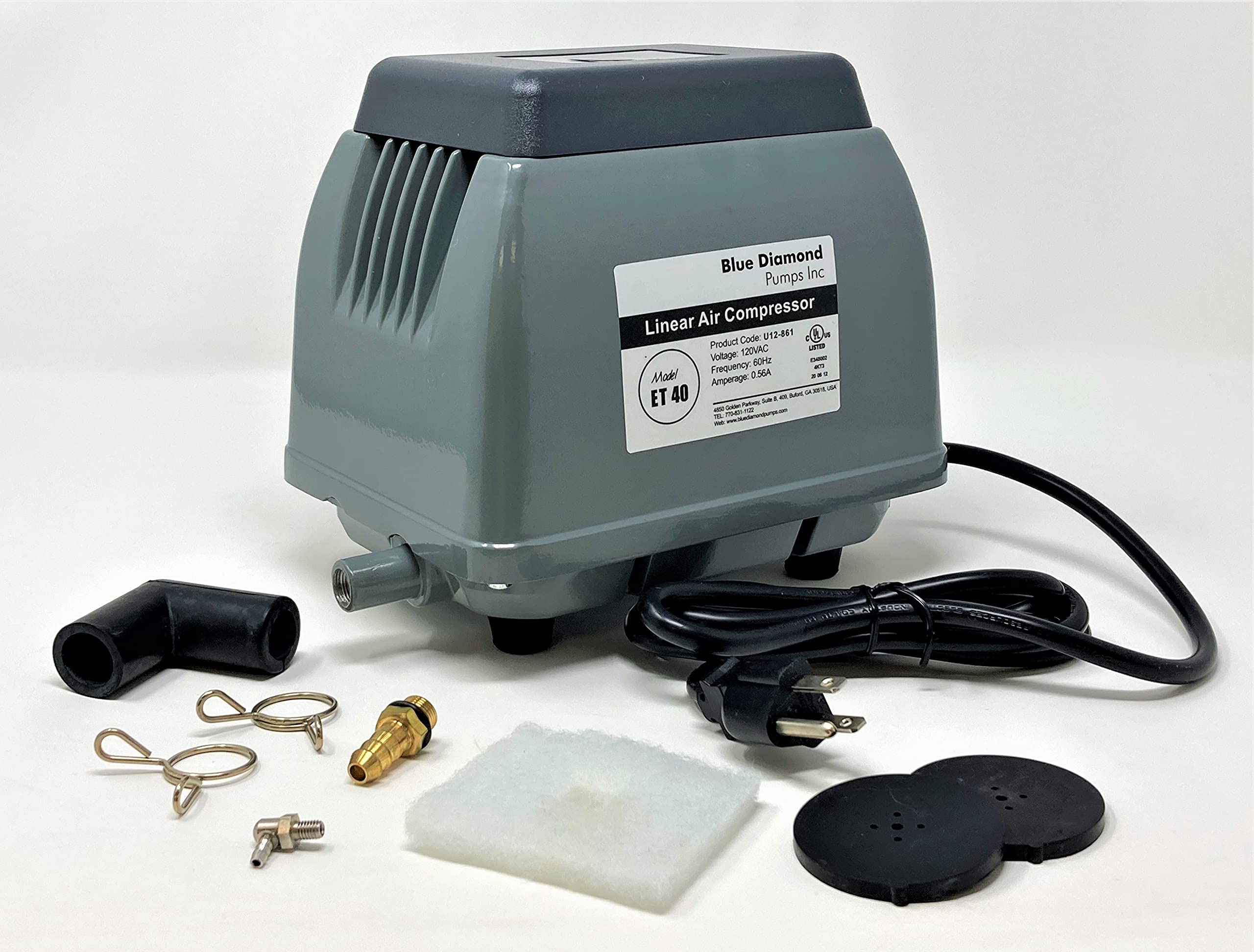 Blue Diamond Pumps ET40+ Plus - High Performance Linear Diaphragm Air Pump for Septic Tanks, Ponds & Aquariums | Includes Free Air Filter | Quiet & Energy Efficient Operation for Home & Commercial Use