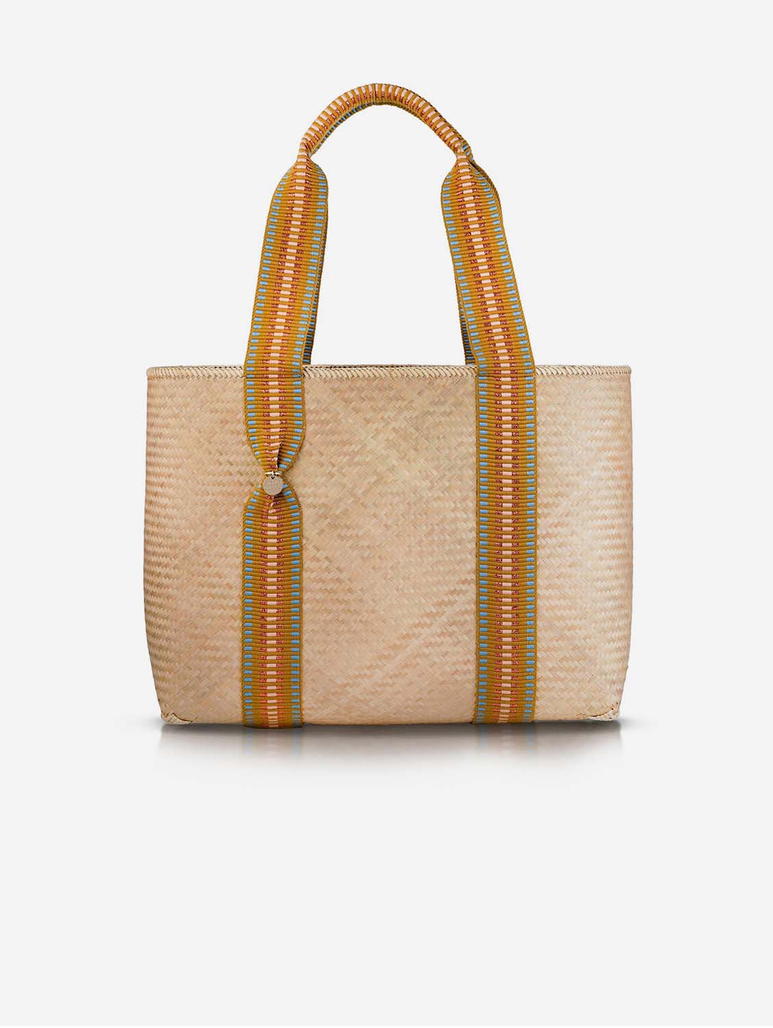 Mentawai Handwoven Bamboo Vegan Medium Tote Bag - Eco-Friendly Women's Shoulder Bag with Copper Stripe Design | Perfect for Beach, Shopping & Everyday Use