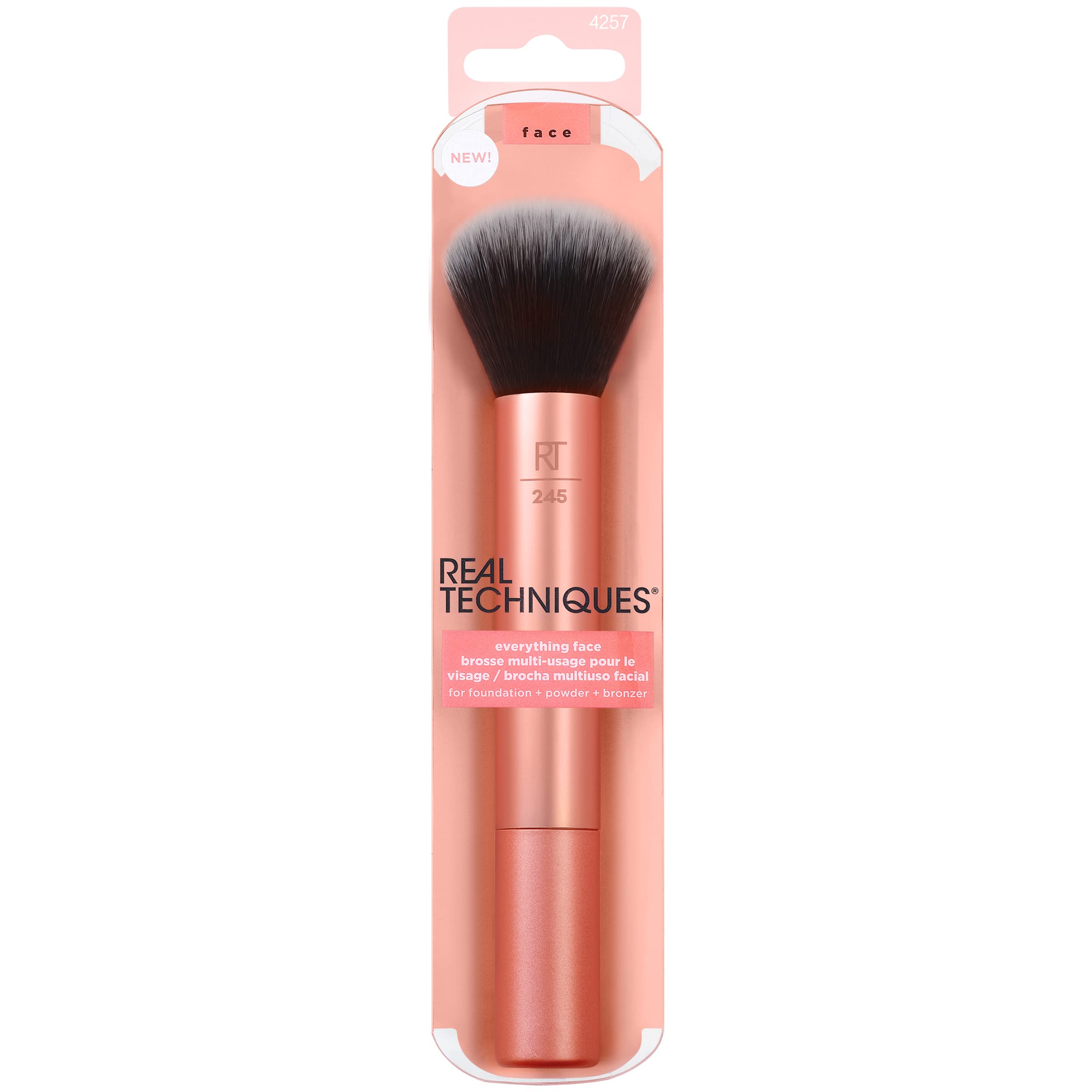 Real Techniques Everything Face Makeup Brush - Flawless Finish & Streak Free Application for Foundation & Powder | Soft Fluffy Cruelty-Free Face Brush (1 Count, Orange) | Perfect for Daily Makeup & Professional Looks
