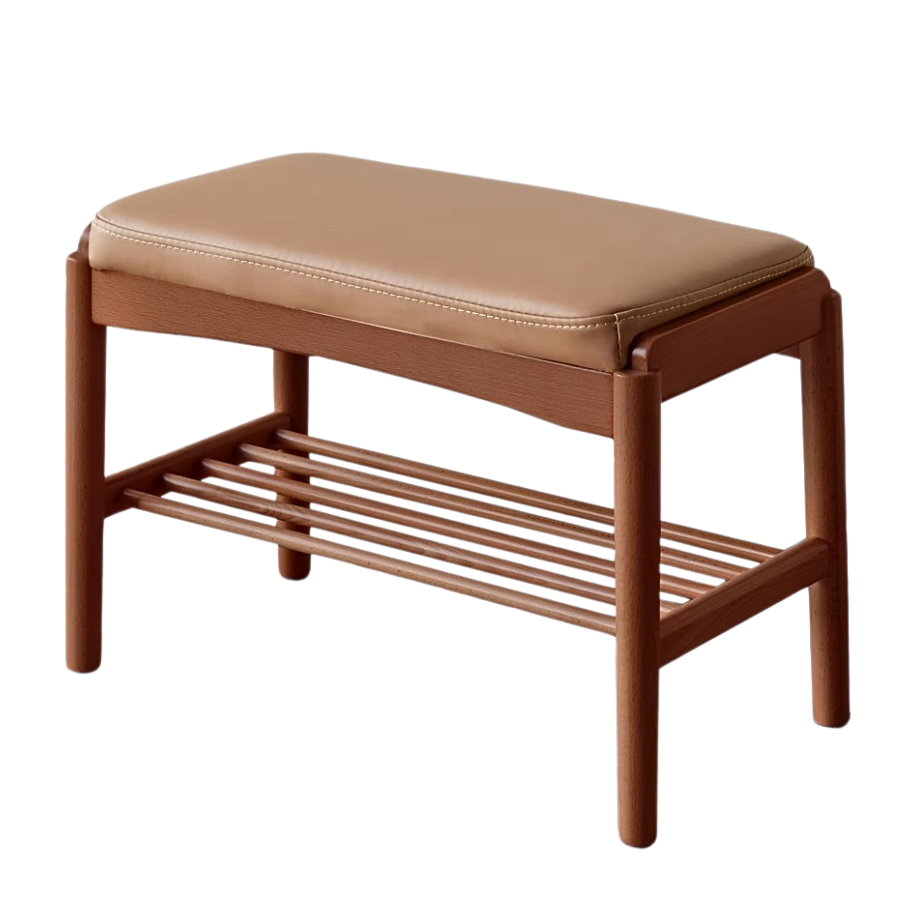 23x12x16 inch/ 60x30x42cm/ Rich Dark walnut color/ Black Walnut bench Organic Leather-Milk Tea Brown