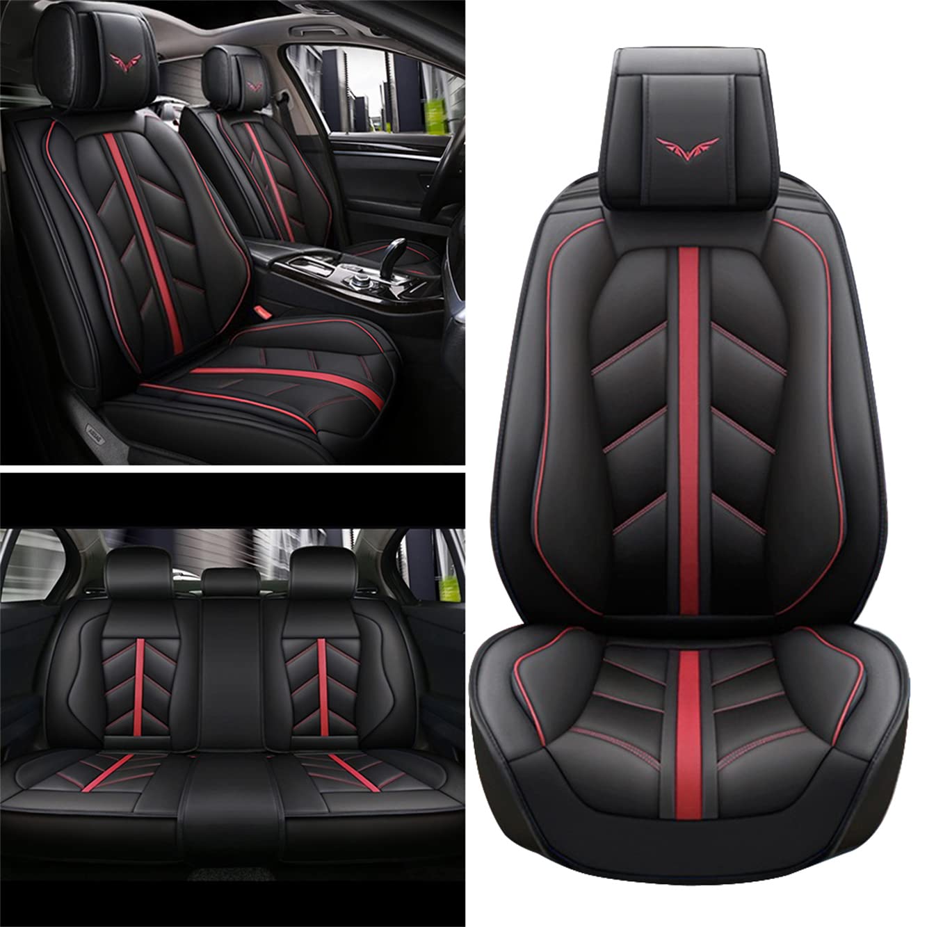 Vonzasi Leather Car Seat Covers for Dodge Avenger 1997-2014 - 5-Piece Full Set, Waterproof & Airbag Compatible Seat Protectors (Black) - Perfect for Road Trips, Daily Commutes & Family Protection