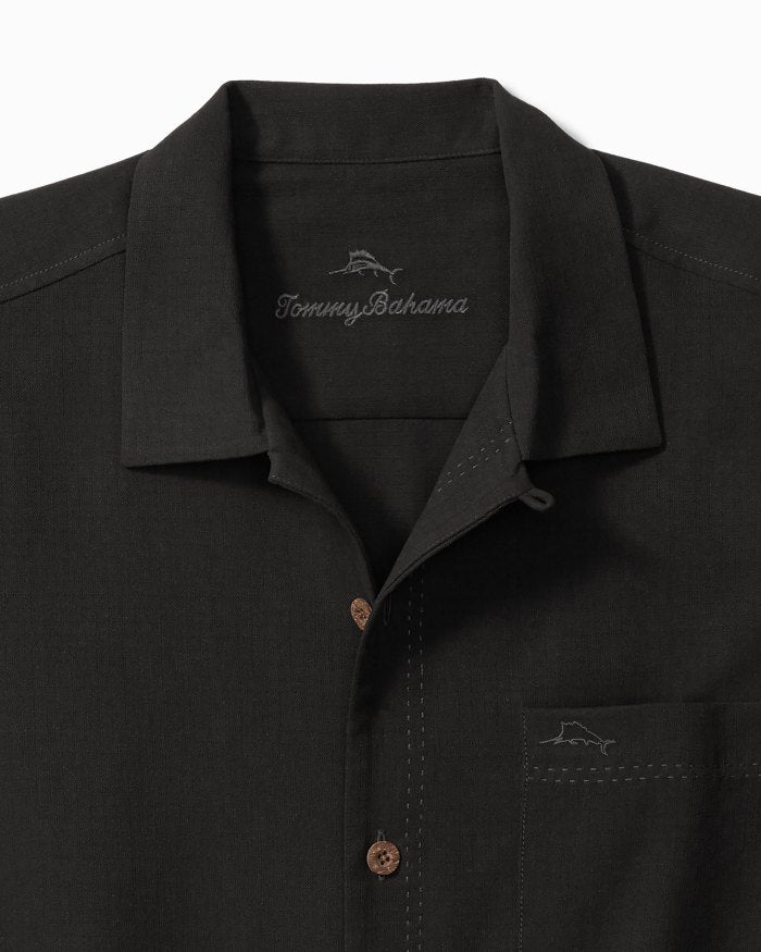 Tommy Bahama Coastal Breeze Check Camp Shirt for Men - Classic Black Hawaiian Style Button Down Shirt | Perfect for Beach Vacations, Summer Parties & Casual Outings