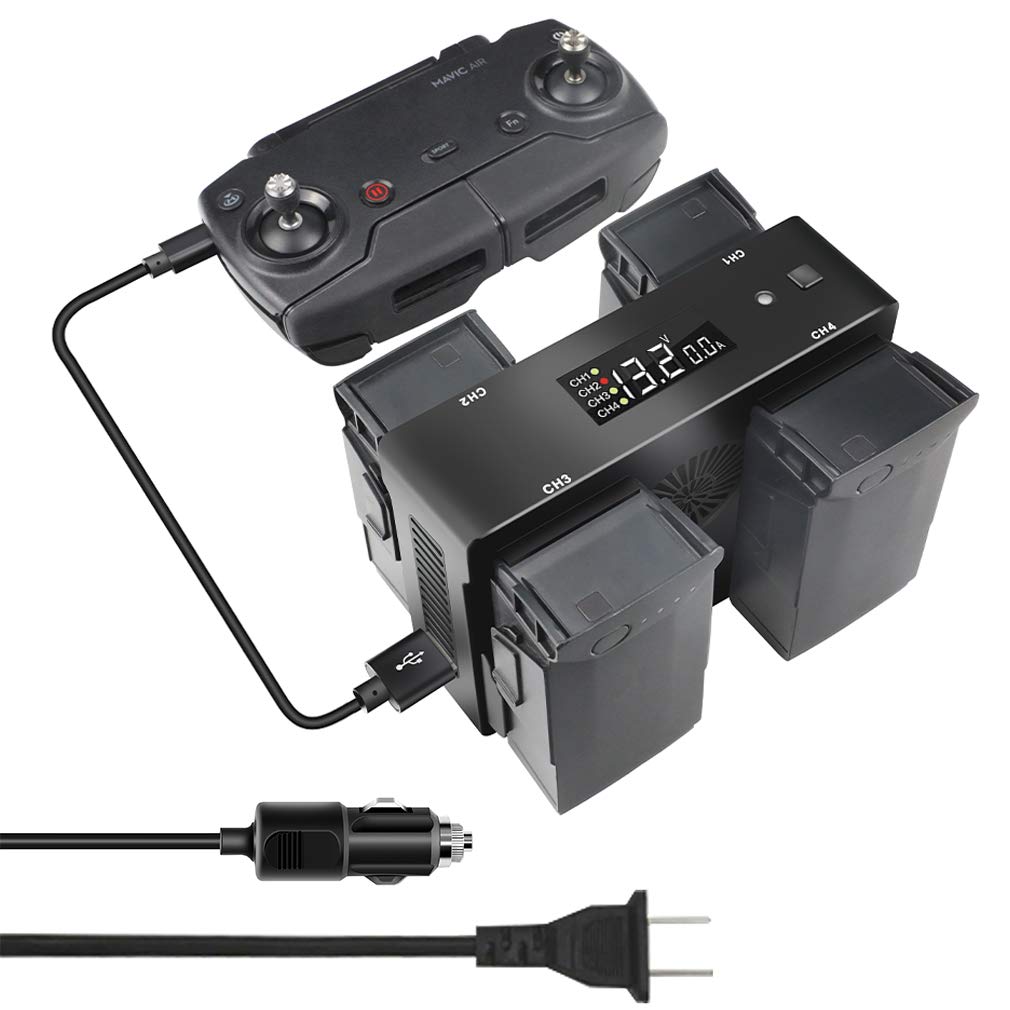DJI Mavic Air Battery Wall Charger & Car Charger - 5-in-1 Rapid Charging Hub with Charging/Discharging/Storage Function for Drone & Remote Controller - Perfect for Travel, Outdoor Adventures & Professional Aerial Photography
