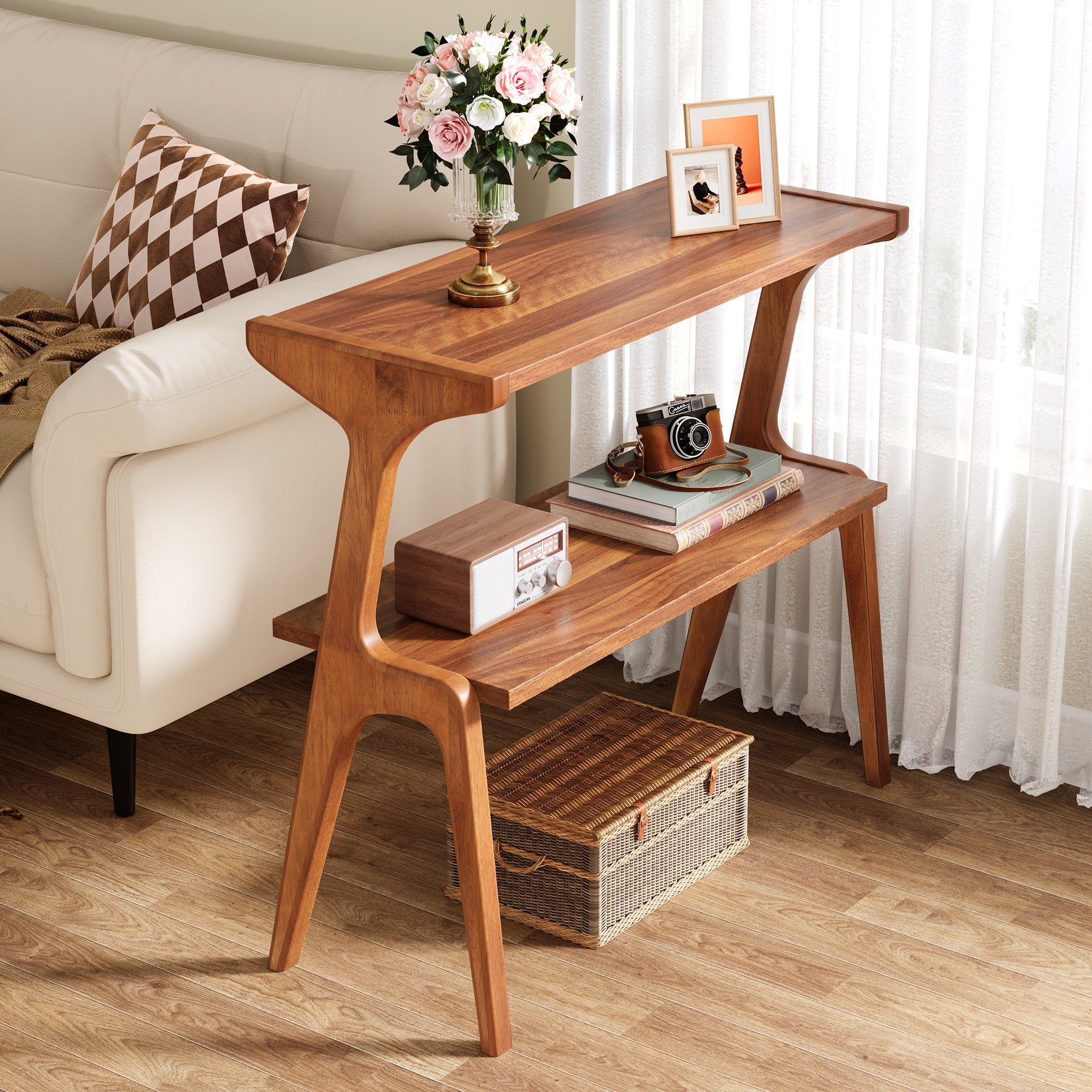 2 Tier End Table with Storage Shelf - Slim Sofa Side Table for Living Room, Bedroom, or Office - Modern & Space-Saving Design
