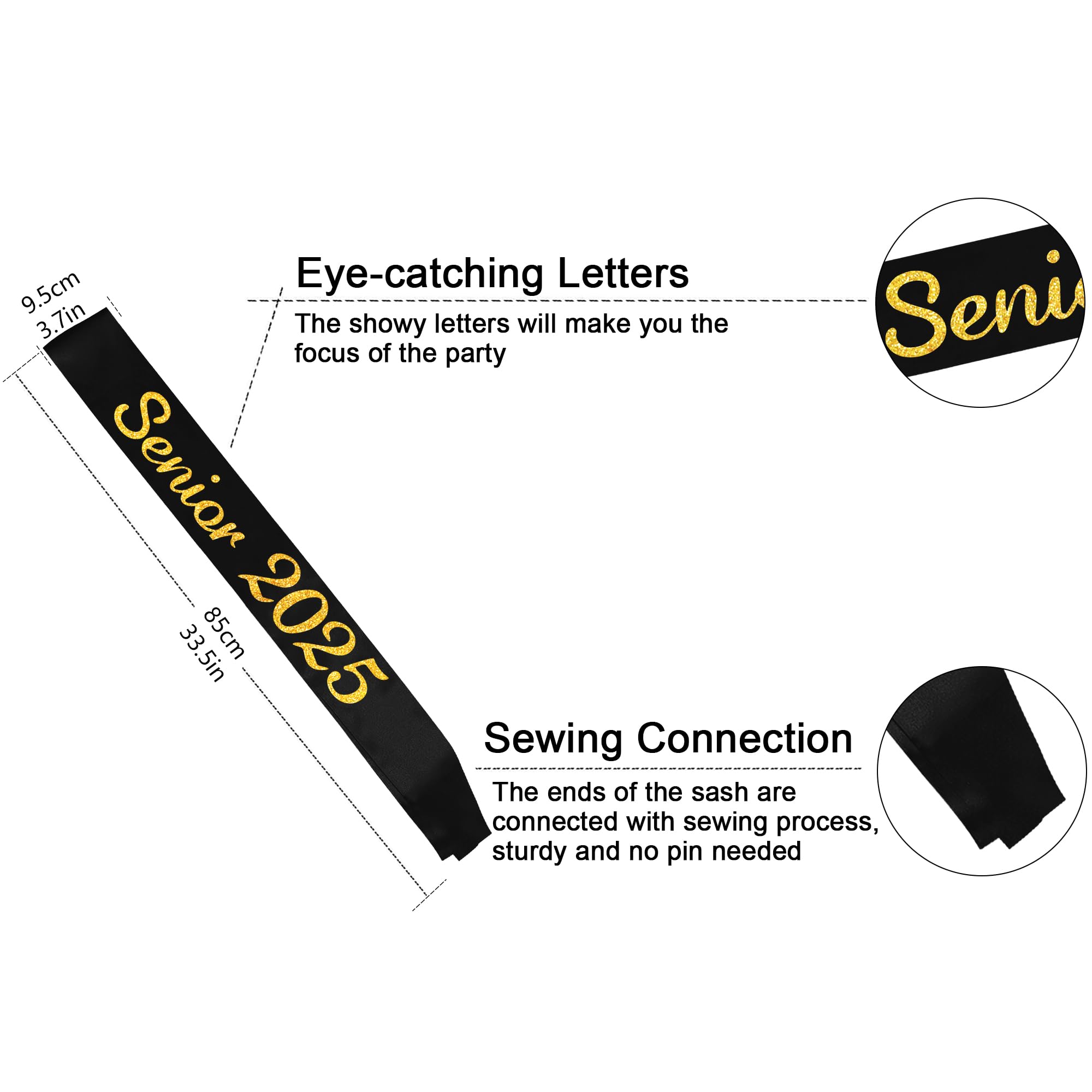 2025 Black Satin Graduation Sash for Seniors - Cheerleader & Competition Sash - Perfect for High School Graduation Ceremonies, Cheerleading Events & Senior Year Celebrations