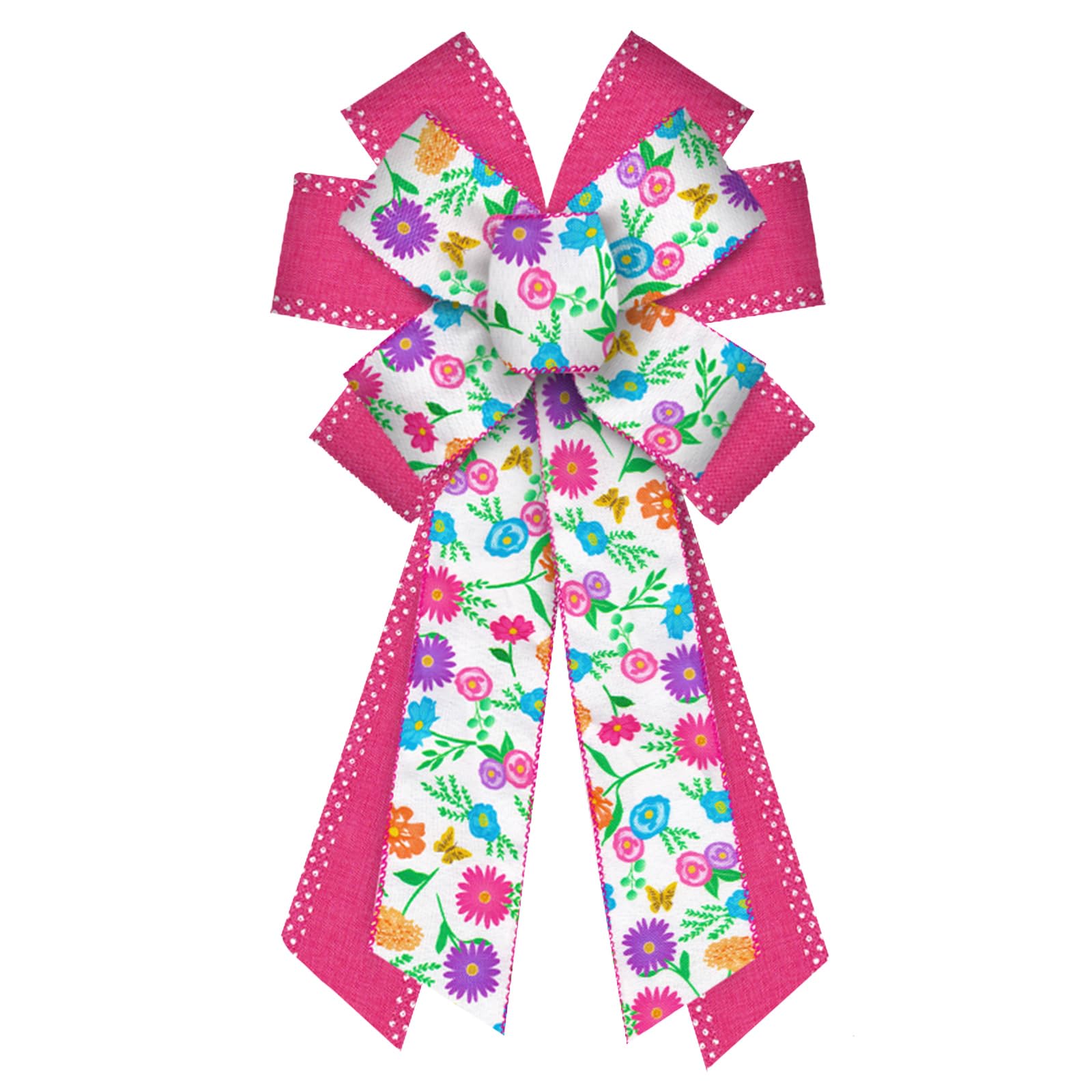 Pink Dot Wreath Bows - Large Spring Decor for Doors & Trees