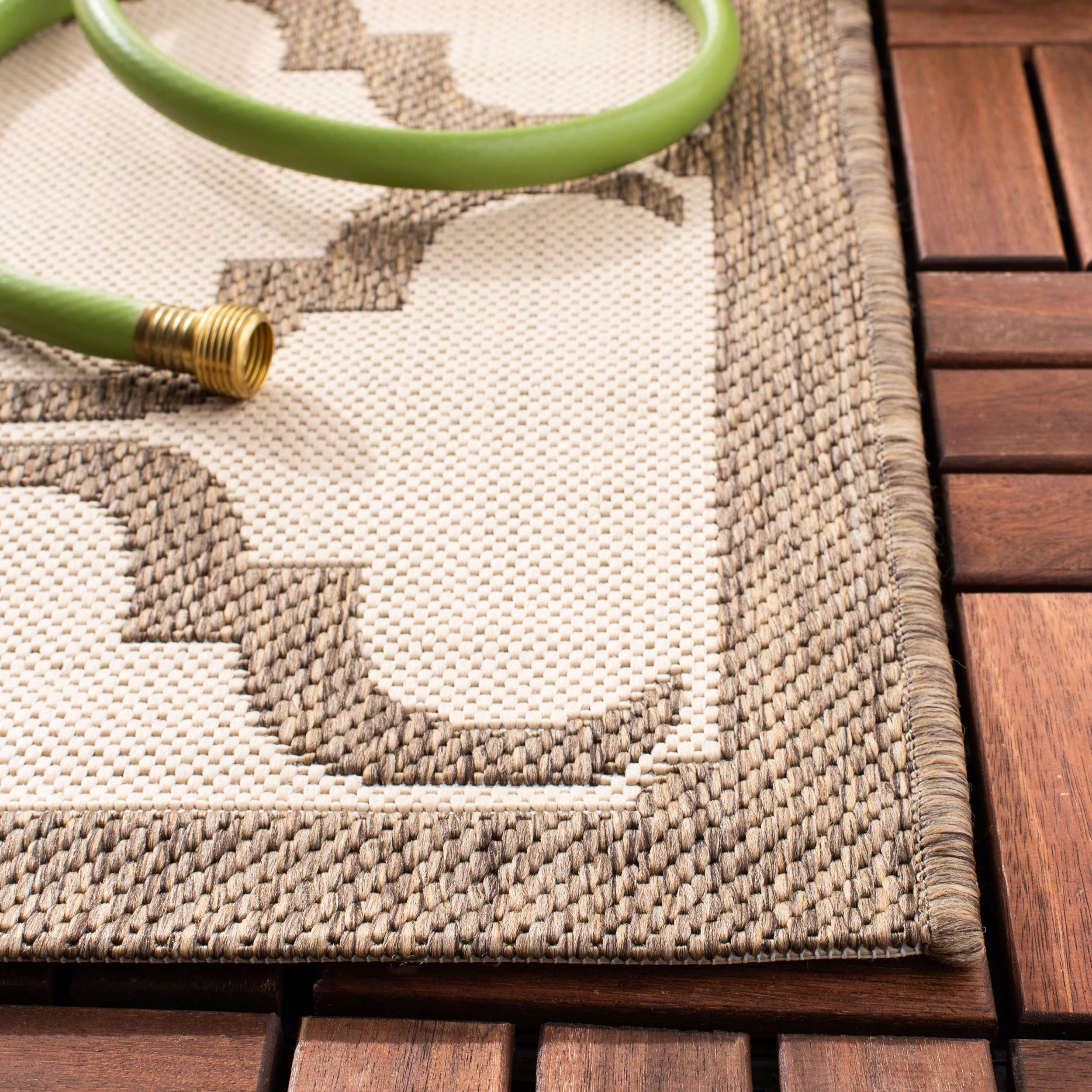 SAFAVIEH Courtyard Collection 8' x 11' Beige & Brown Trellis Design Indoor Outdoor Area Rug - Non-Shedding, Washable, Easy Care - Perfect for Patio, Backyard, Mudroom, Living Room & Bedroom (CY6009-232)