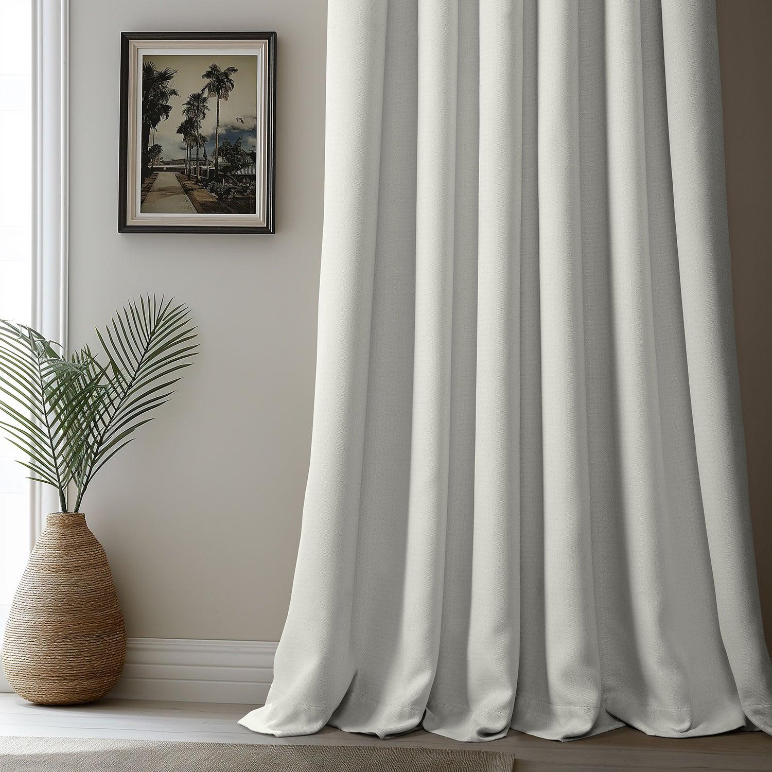Oyster French Pleat Textured Faux Linen Blackout Curtains - Elegant Light Blocking Window Treatment for Bedroom & Living Room