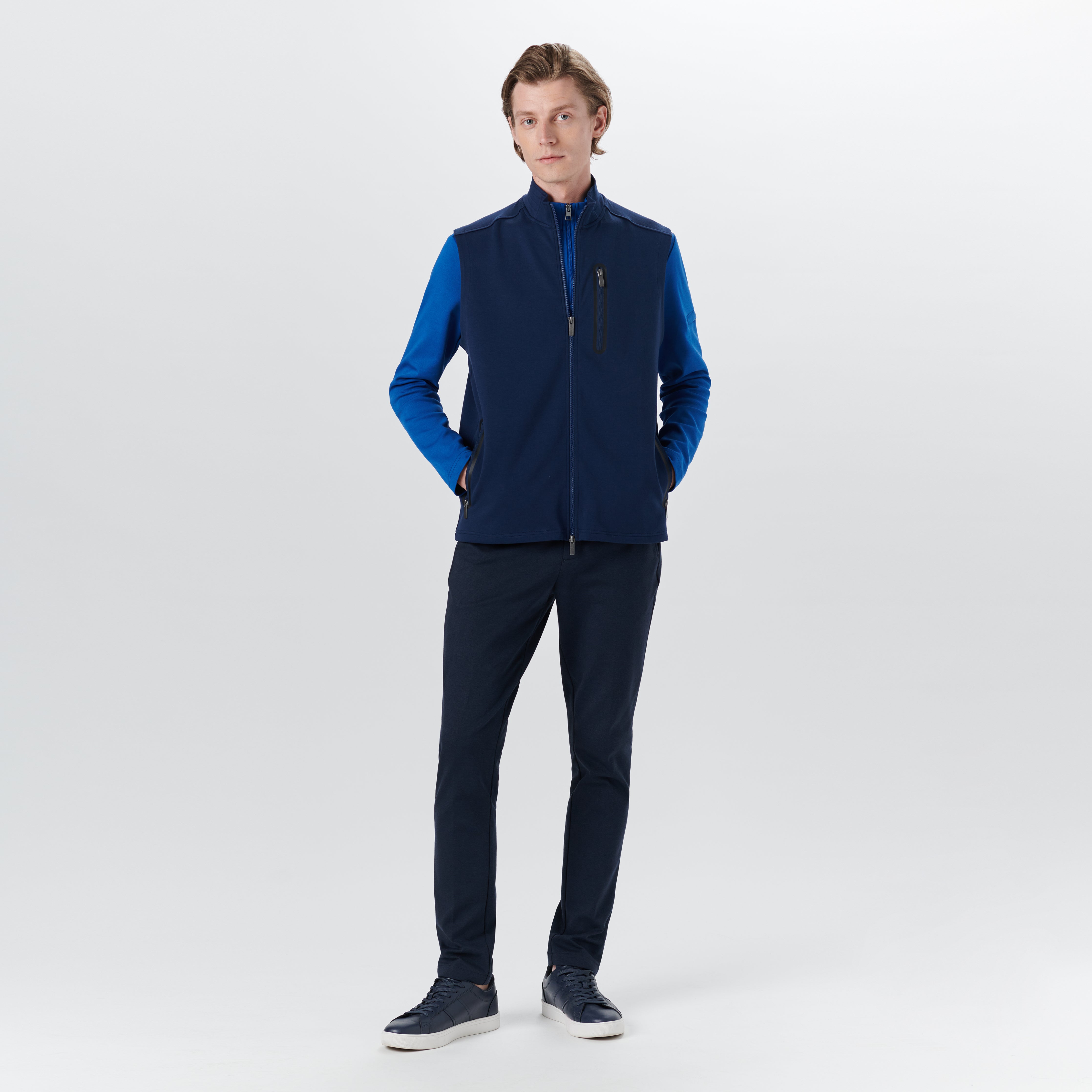Men's Full Zip Fleece Vest in Navy Blue - Lightweight Warm Layering for Outdoor Hiking, Camping & Casual Wear