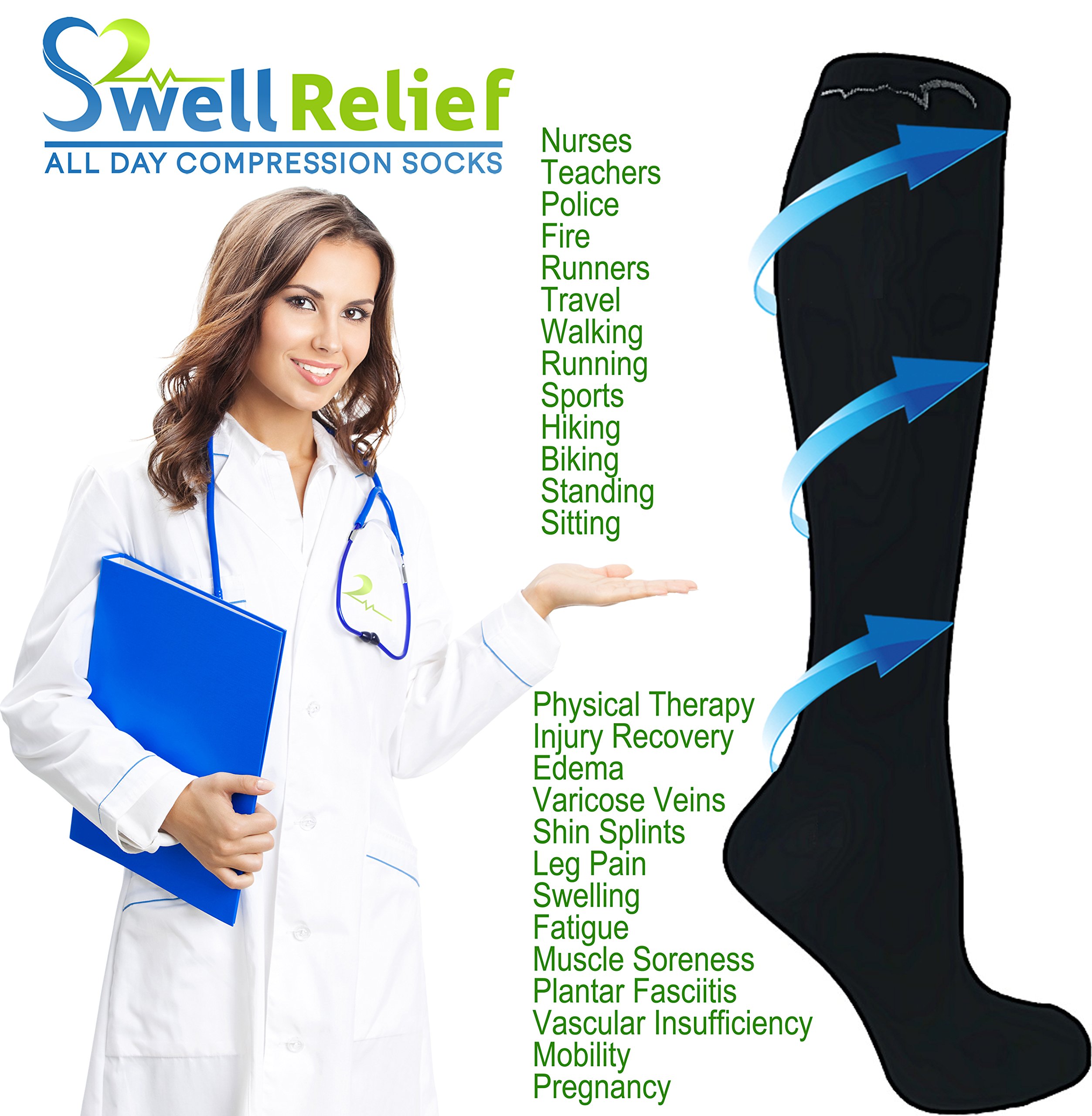 12 Pairs Graduated Compression Socks for Men & Women - Improve Circulation, Reduce Swelling & Fatigue - Perfect for Running, Travel & Recovery