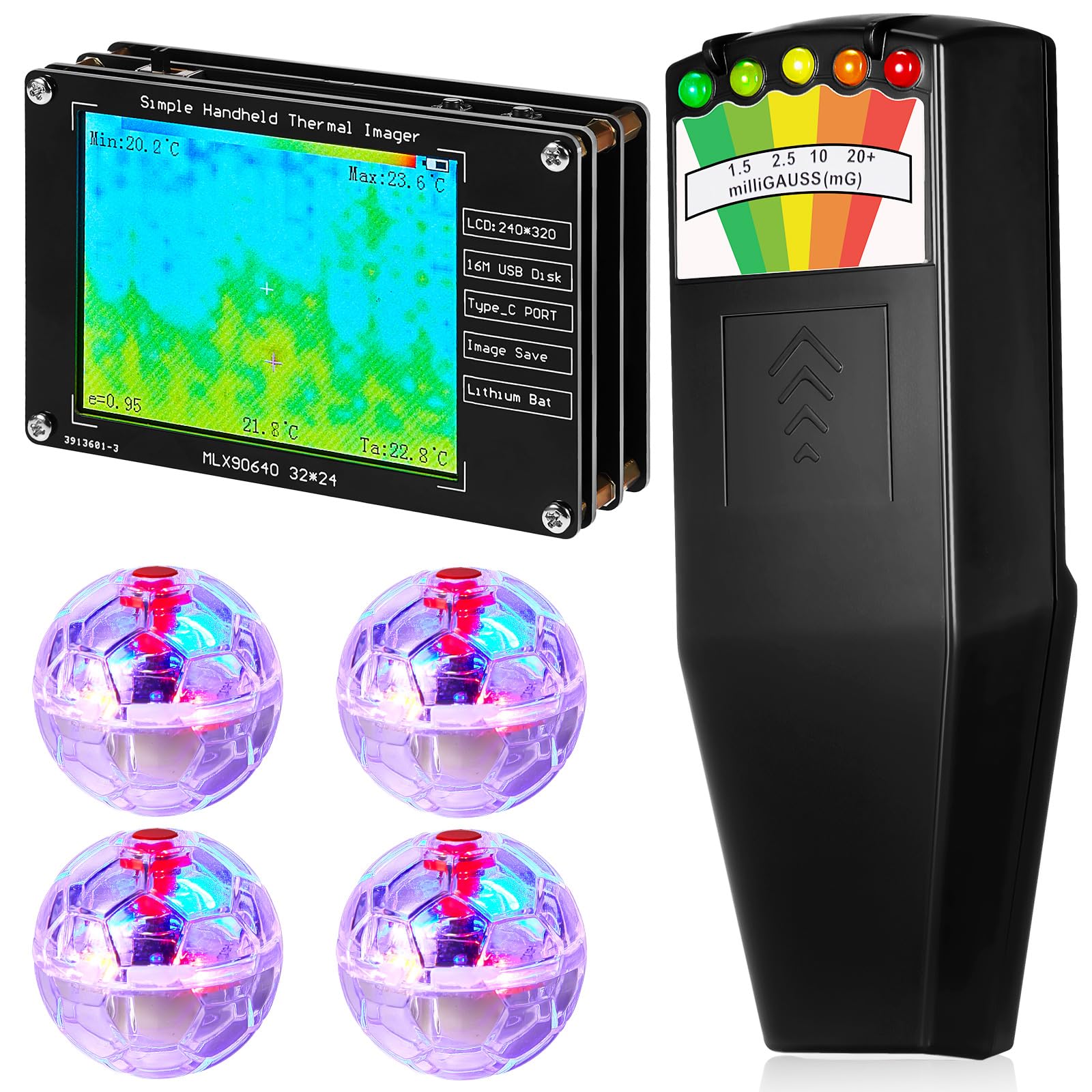 Kanayu 6-Piece Ghost Hunting Kit with Infrared Thermal Camera, EMF Detector & 4 Ghost Balls - Professional Paranormal Investigation Equipment for Home, Office & Outdoor Exploration