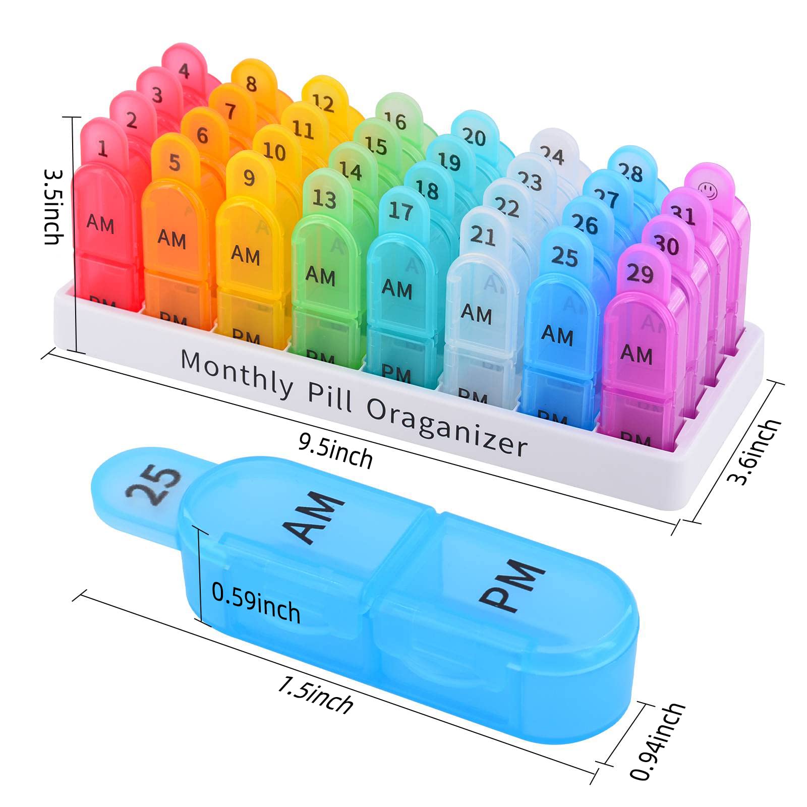30-Day AM/PM Pill Organizer - Portable Monthly Pill Case for Vitamins, Supplements & Medication - Perfect for Travel, Work & Daily Medication Management