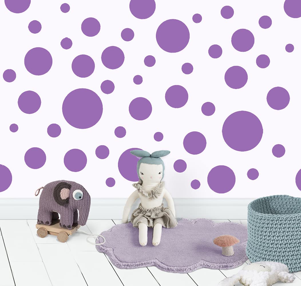Polka Dot Wall Stickers - Self-Adhesive Vinyl Circle Decals for Girls Bedroom & Kids Room Decor - Lavender Wall Dots - Perfect for Nursery, Playroom & Home Wall Art Decoration