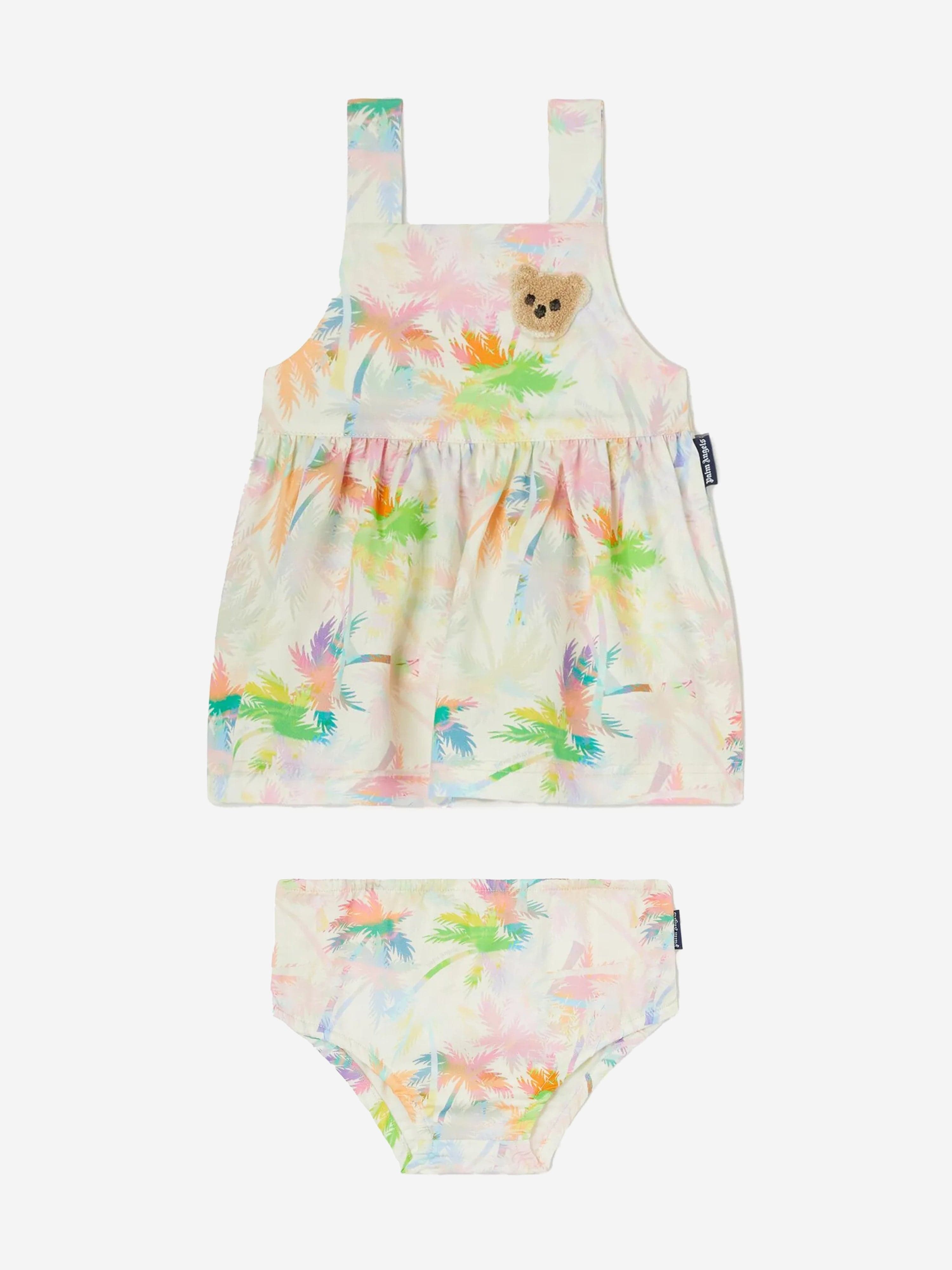 Baby Girls AOP Palms Strap Dress in Ivory - Cute Summer Outfit for Beach, Party & Photoshoot