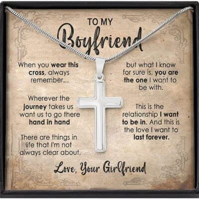 Custom Cross Necklace Gift for Boyfriend - Love Knot Jewelry with Card for Anniversary & Valentine's Day