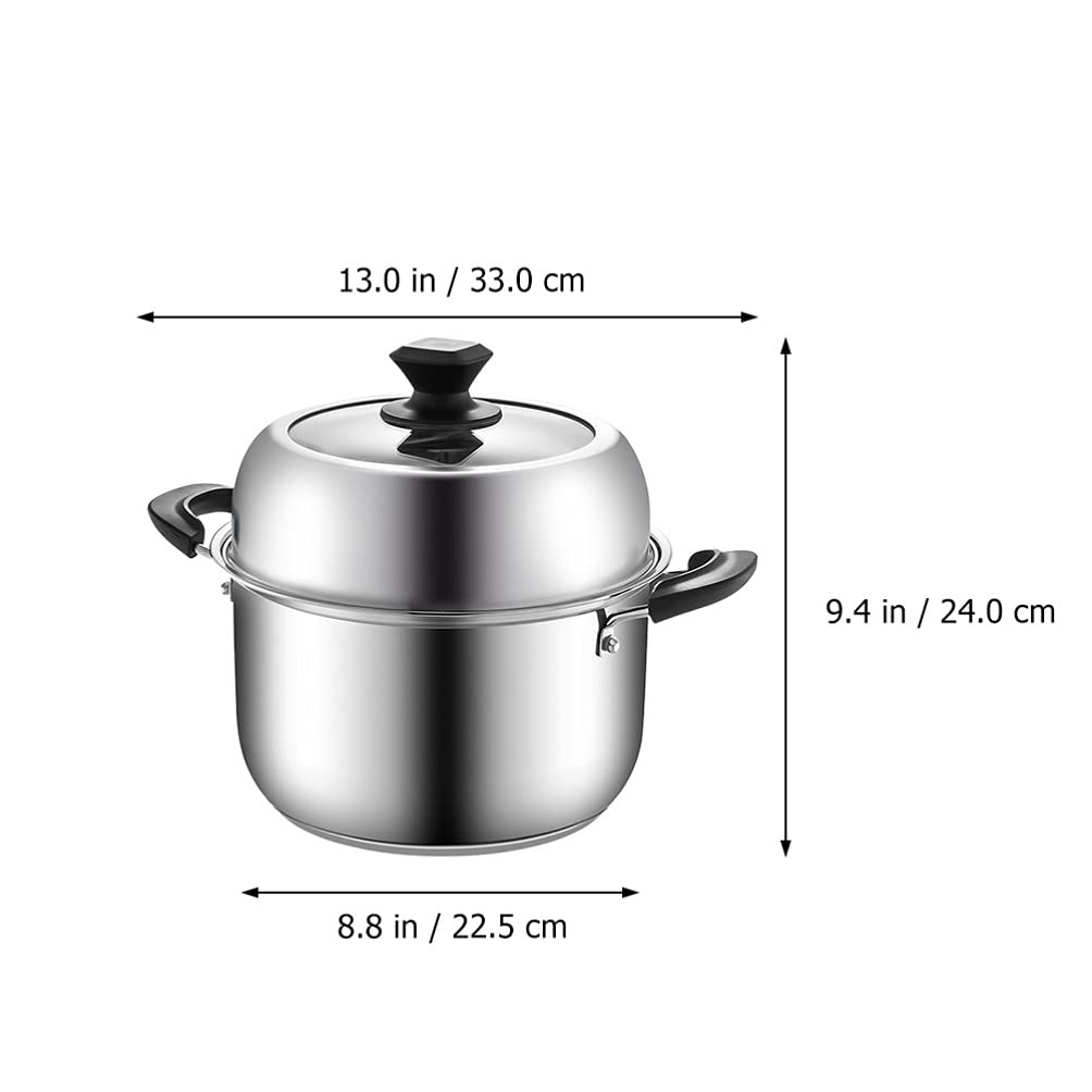 1pc Stainless Steel Steamer Stockpot - 5QT Multi-Purpose Kitchen Cookware for Soup, Vegetables & Seafood | Perfect for Home Cooking, Meal Prep & Healthy Steam Cooking